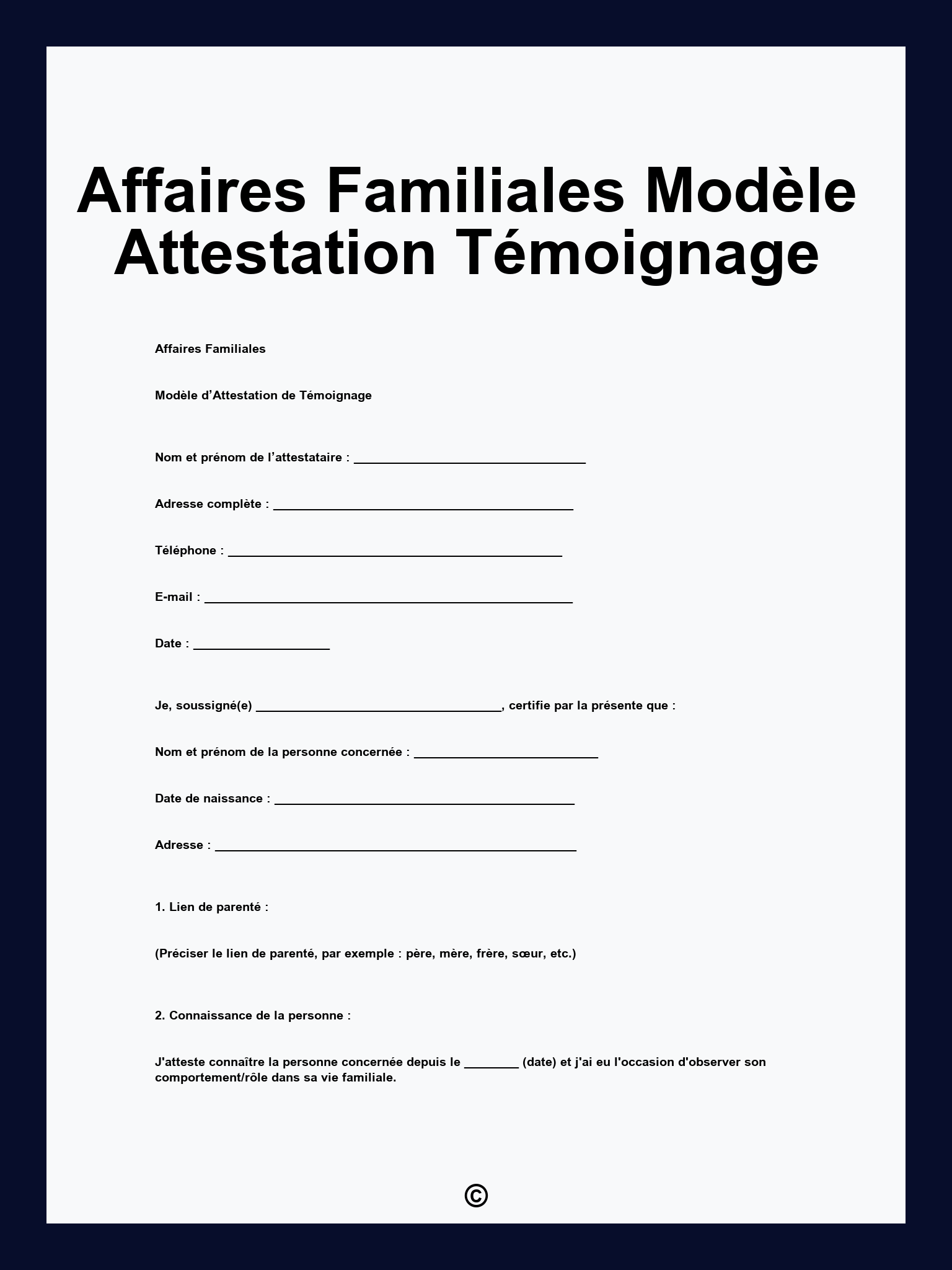 Affaires Familiales Modèle Attestation Témoignage