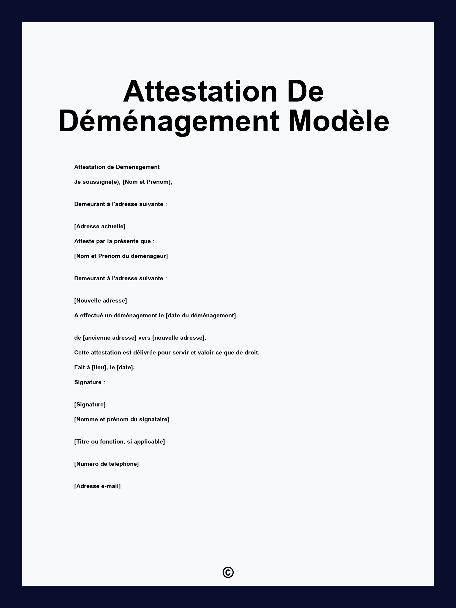 Attestation De Déménagement Modèle