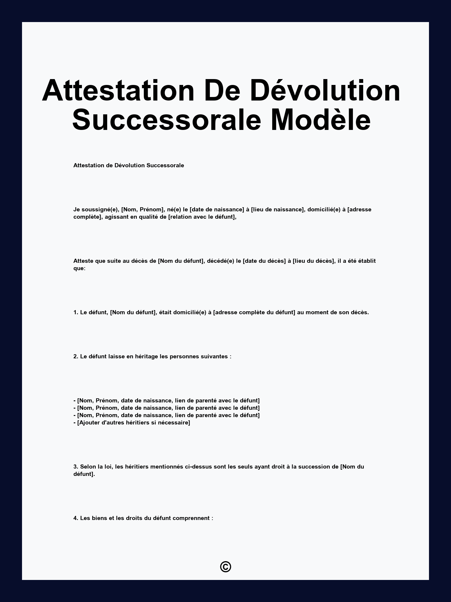 Attestation De Dévolution Successorale Modèle