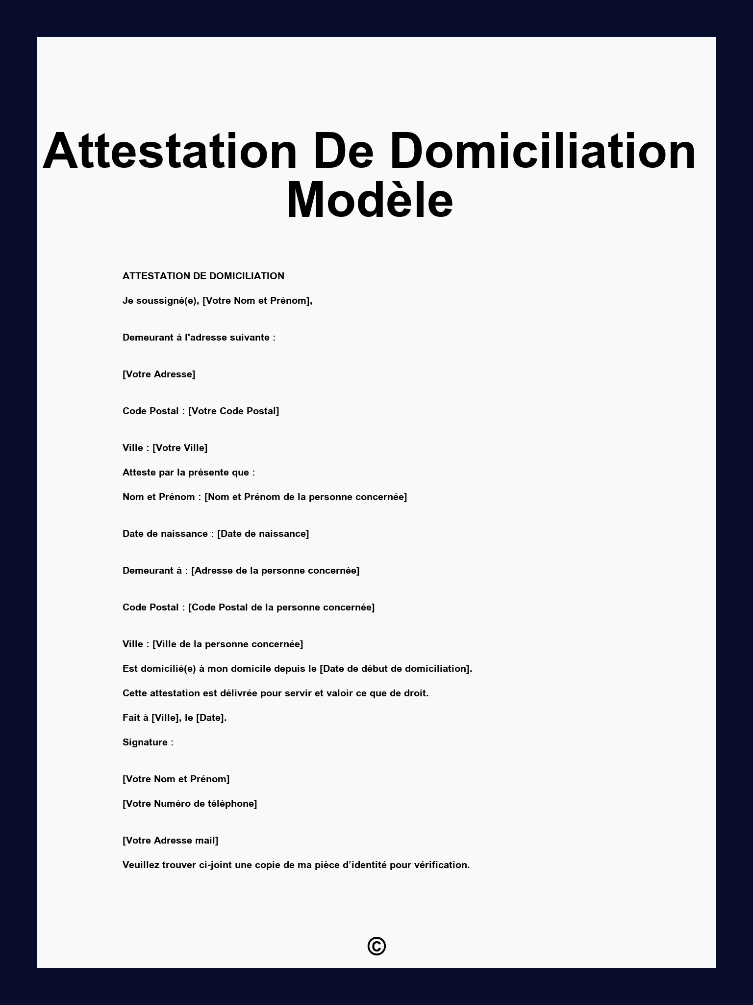 Attestation De Domiciliation Modèle
