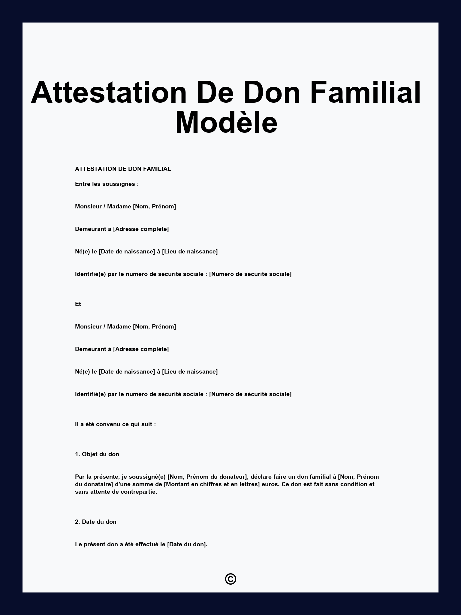 Attestation De Don Familial Modèle