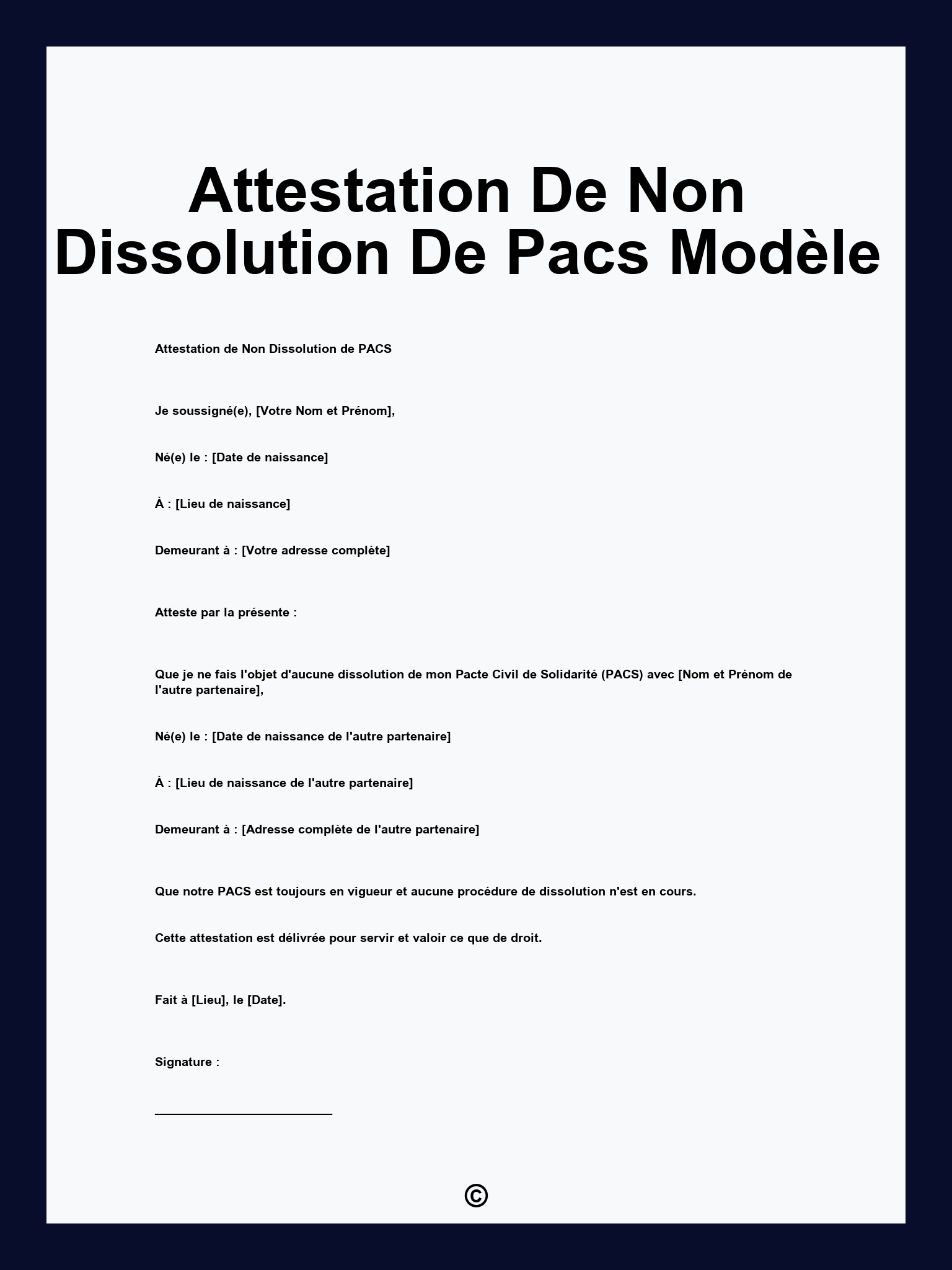 Attestation De Non Dissolution De Pacs Modèle