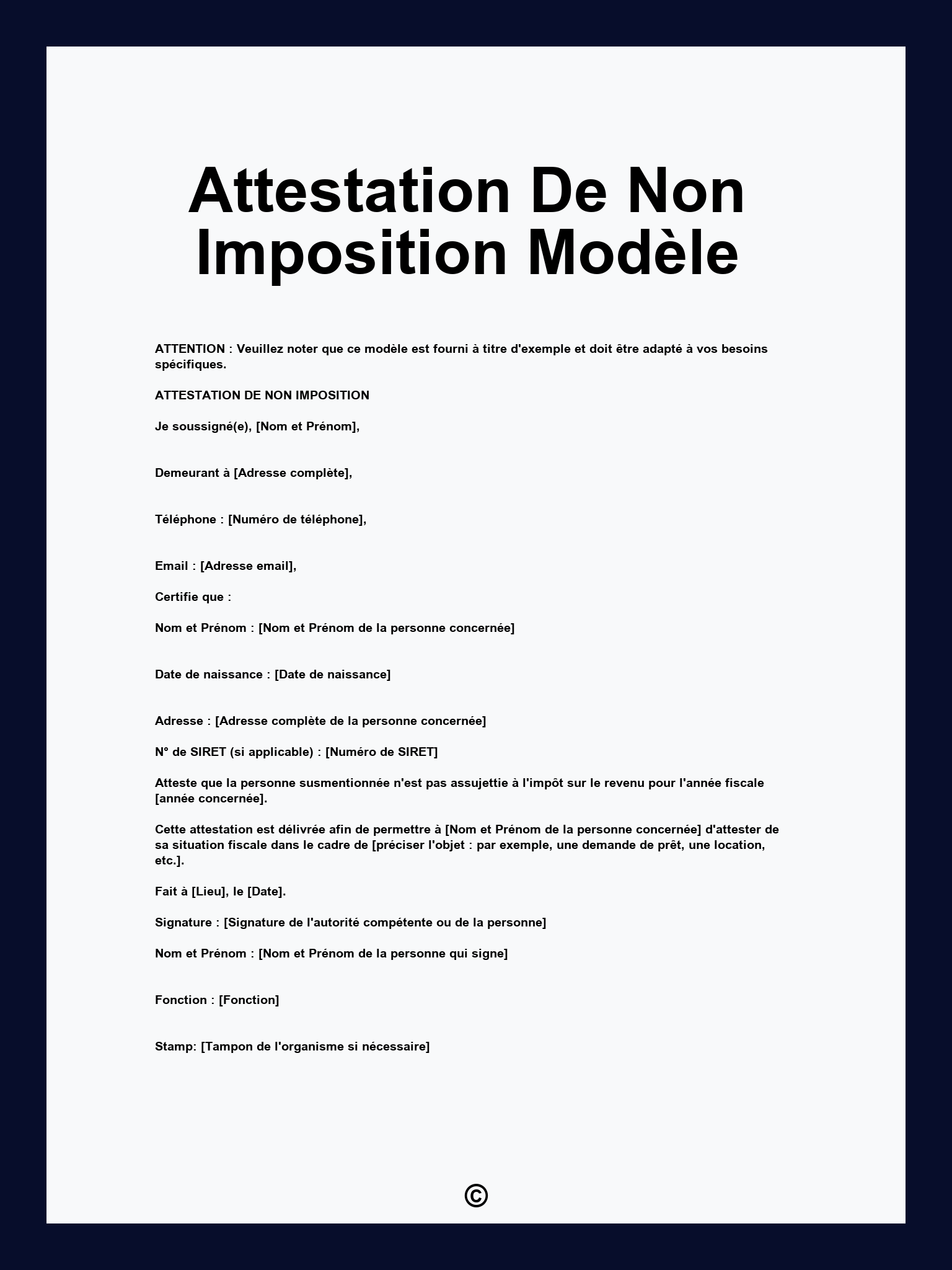 Attestation De Non Imposition Modèle