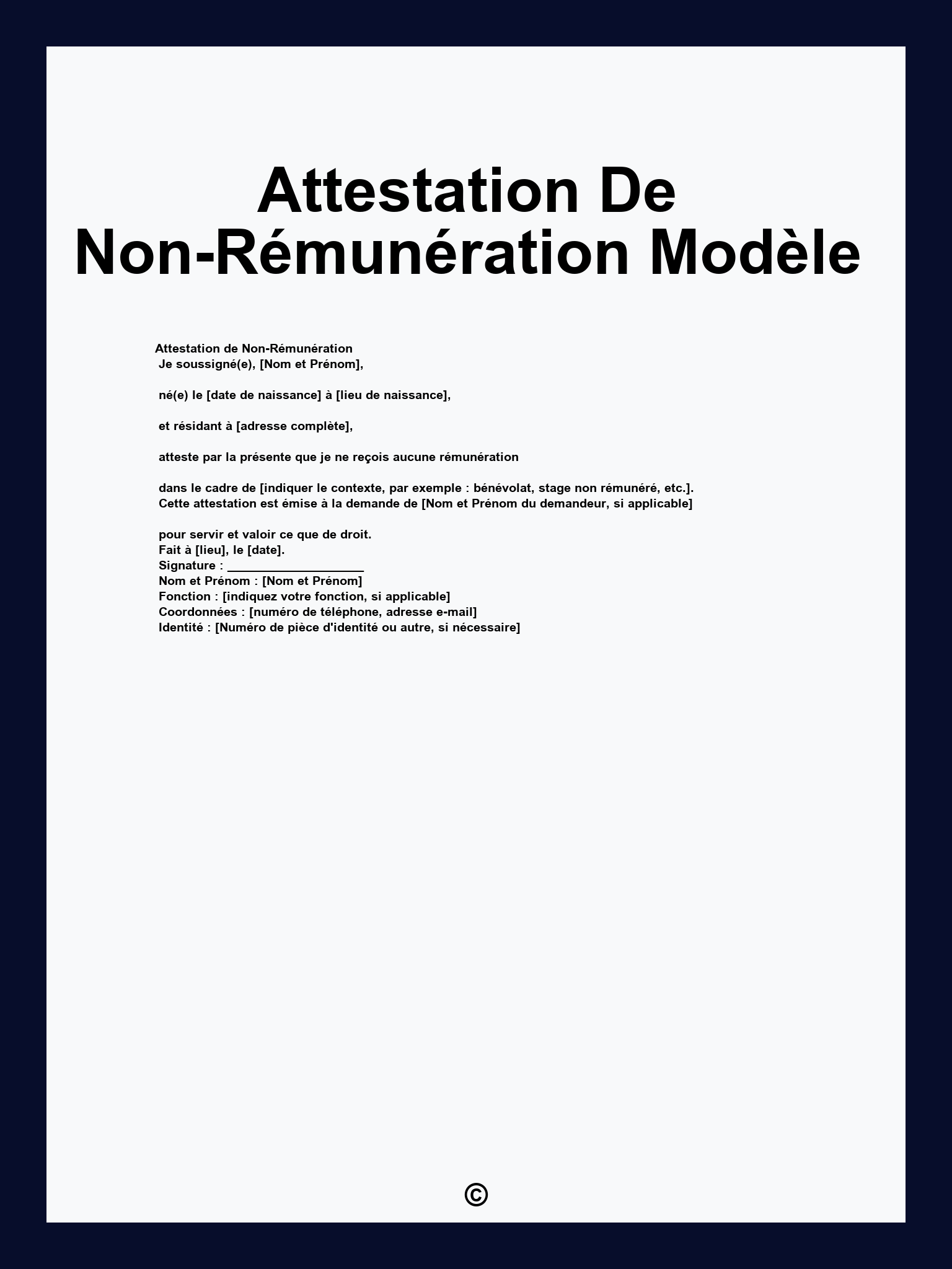 Attestation De Non-Rémunération Modèle