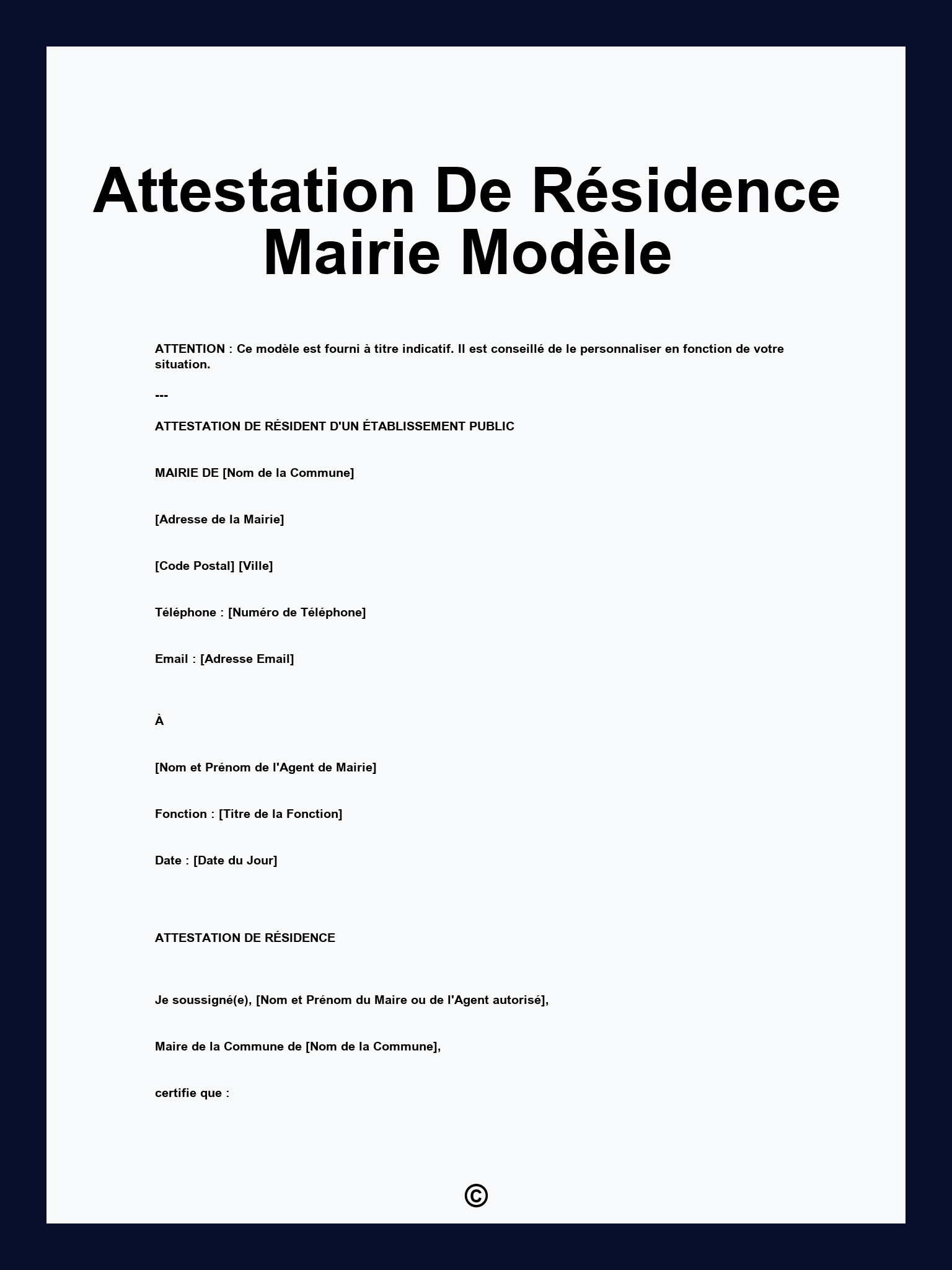 Attestation De Résidence Mairie Modèle