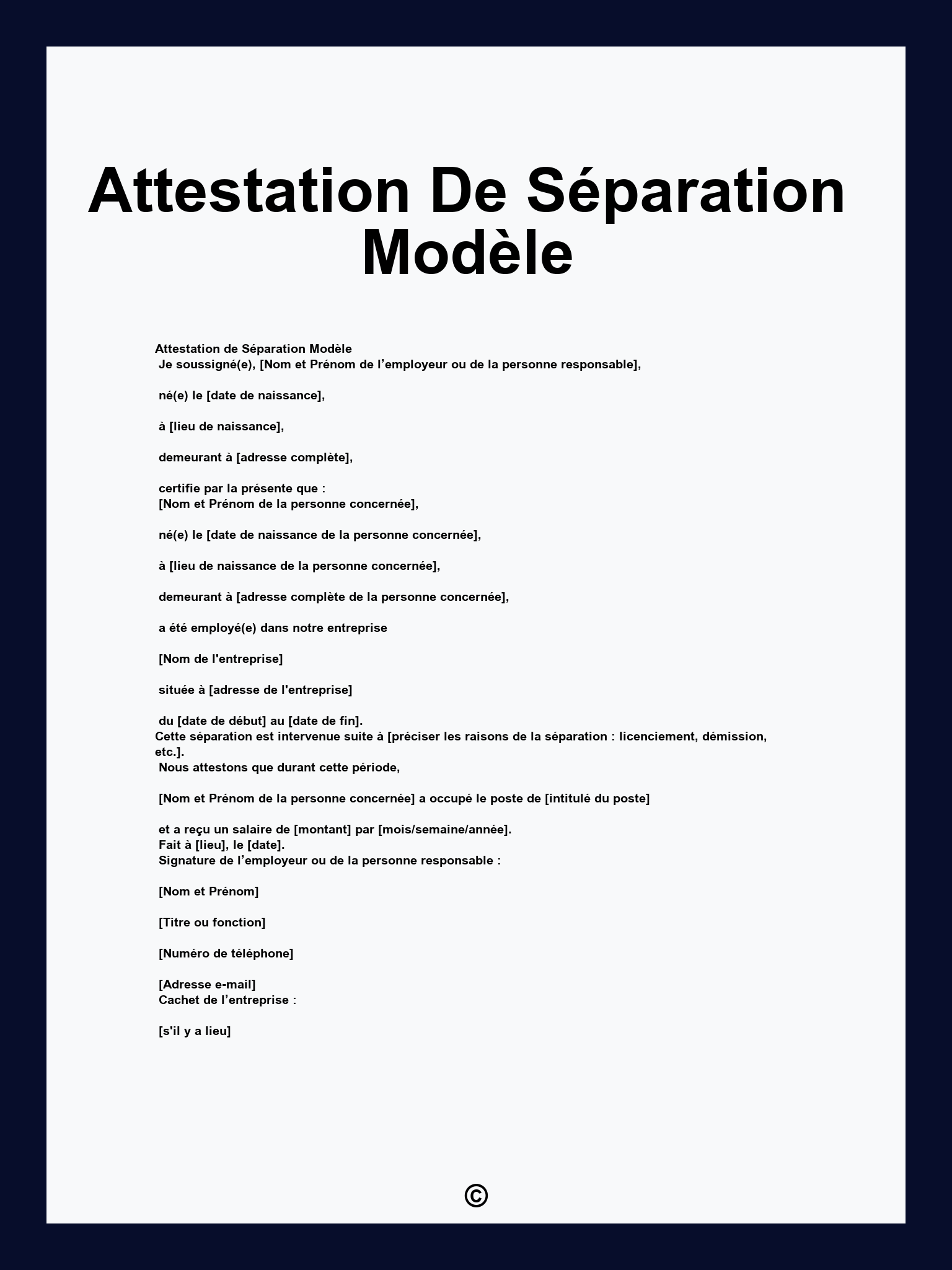 Attestation De Séparation Modèle