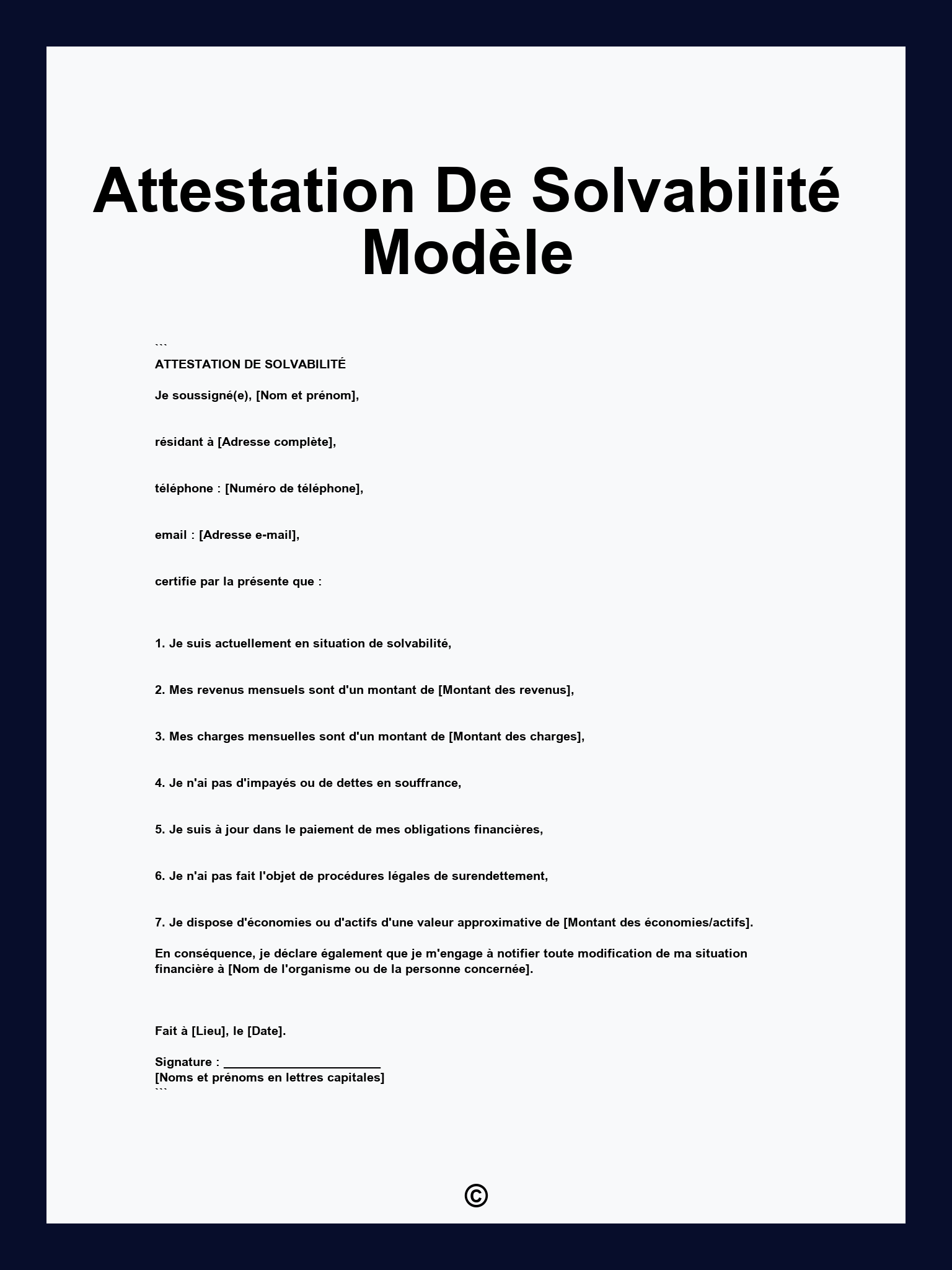 Attestation De Solvabilité Modèle