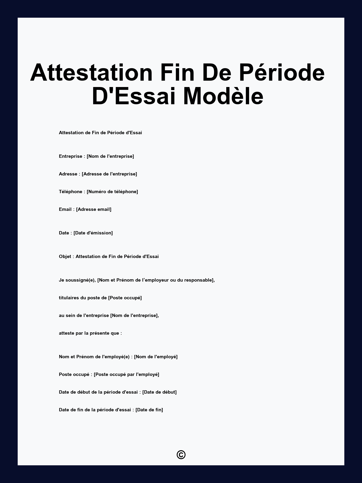 Attestation Fin De Période D'Essai Modèle