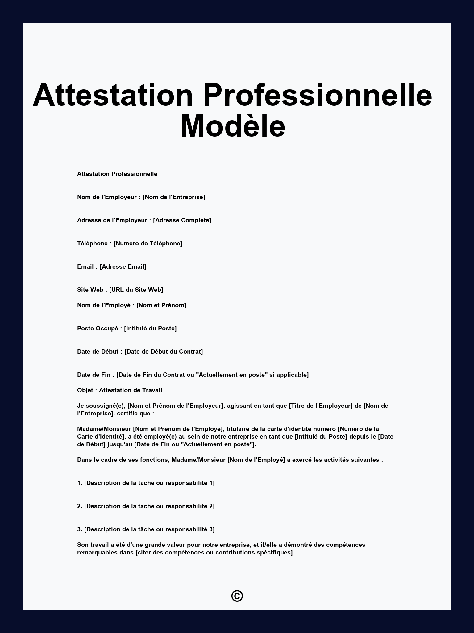 Attestation Professionnelle Modèle