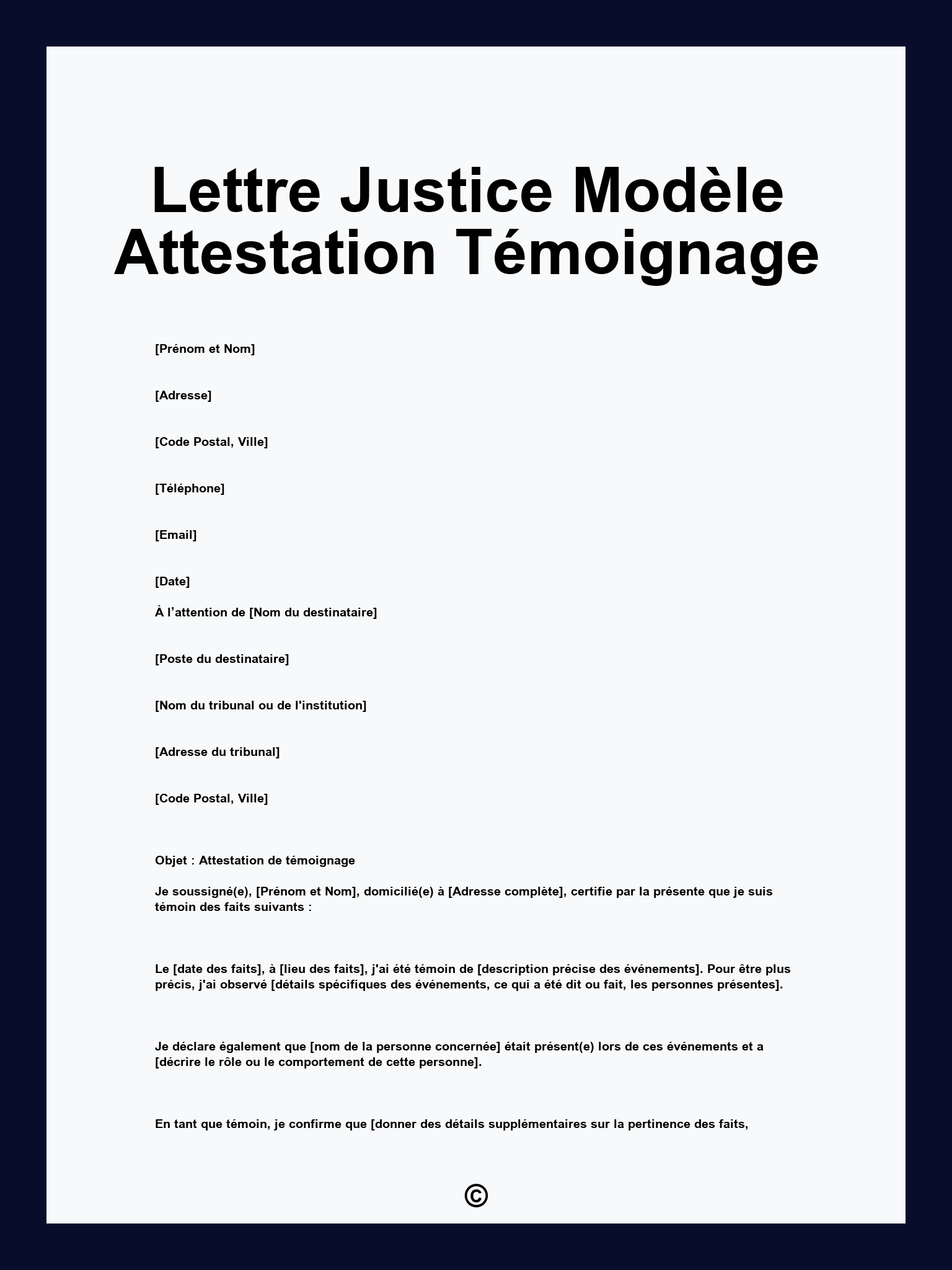 Lettre Justice Modèle Attestation Témoignage