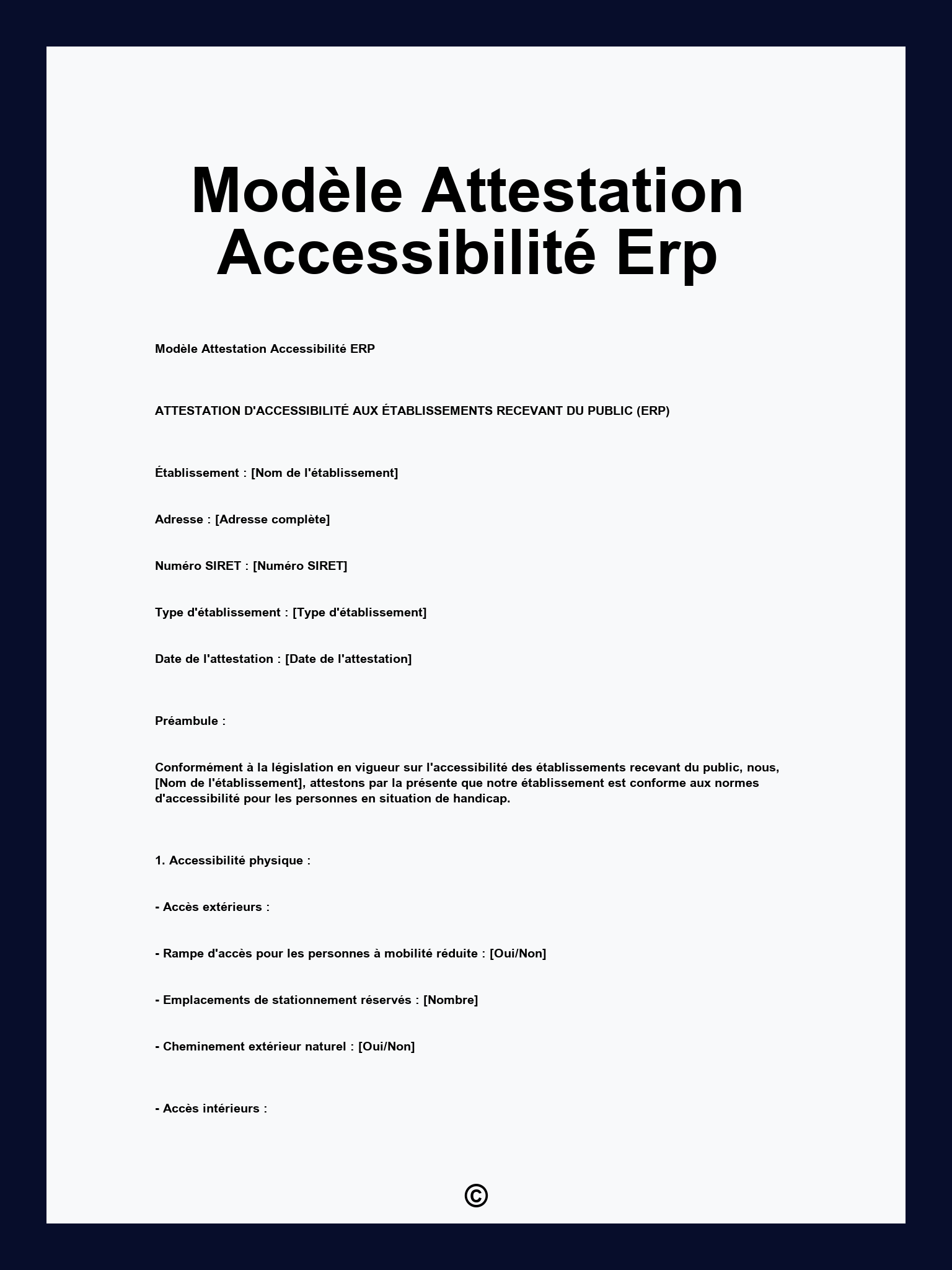 Modèle Attestation Accessibilité Erp