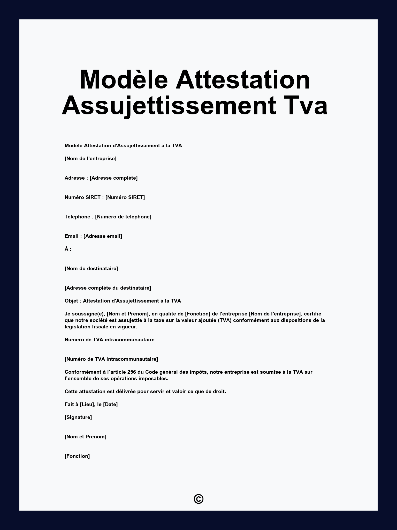 Modèle Attestation Assujettissement Tva