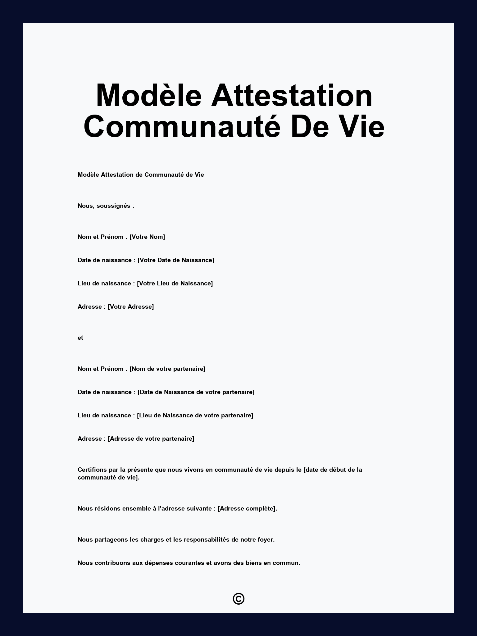 Modèle Attestation Communauté De Vie