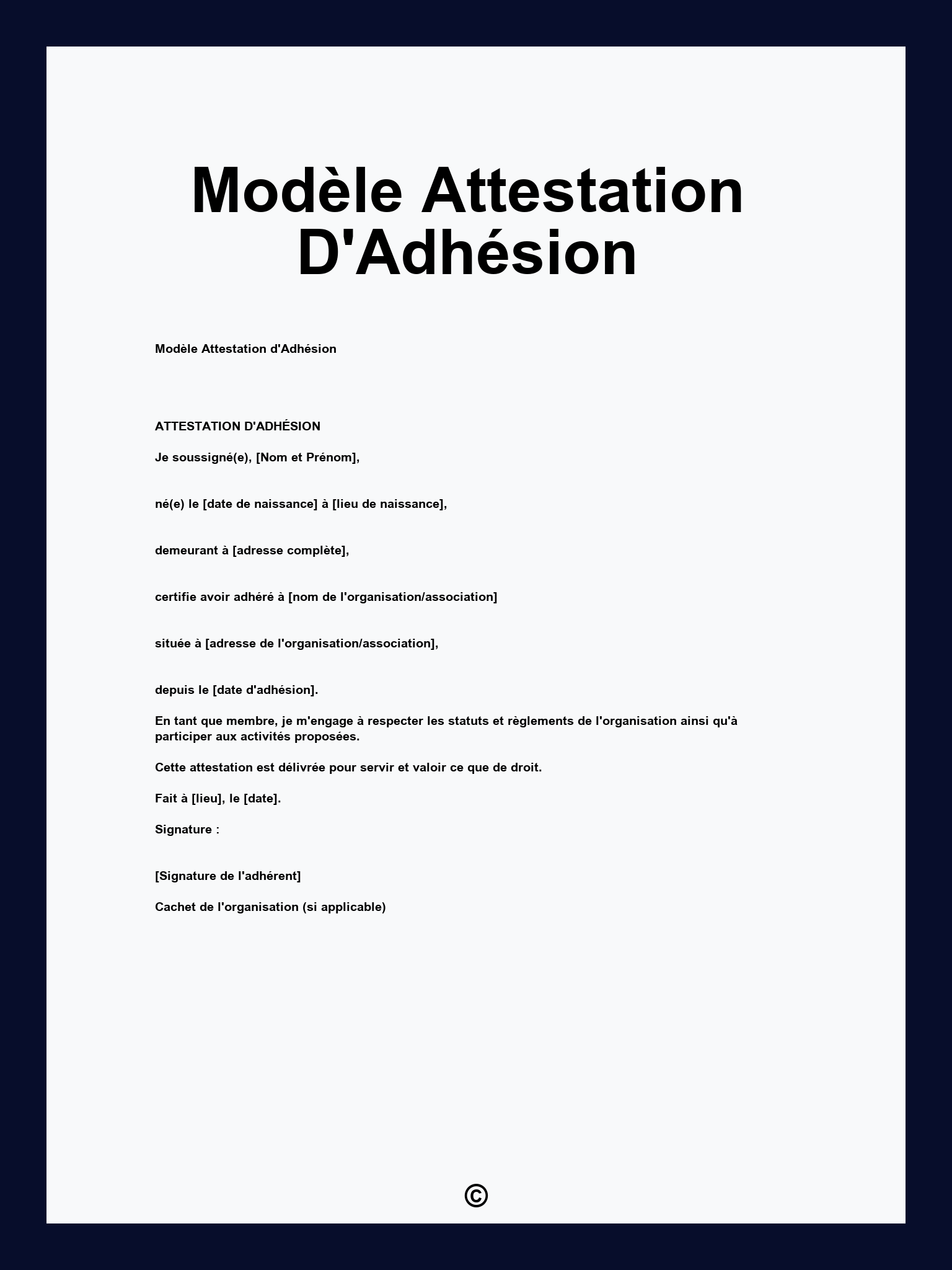 Modèle Attestation D'Adhésion