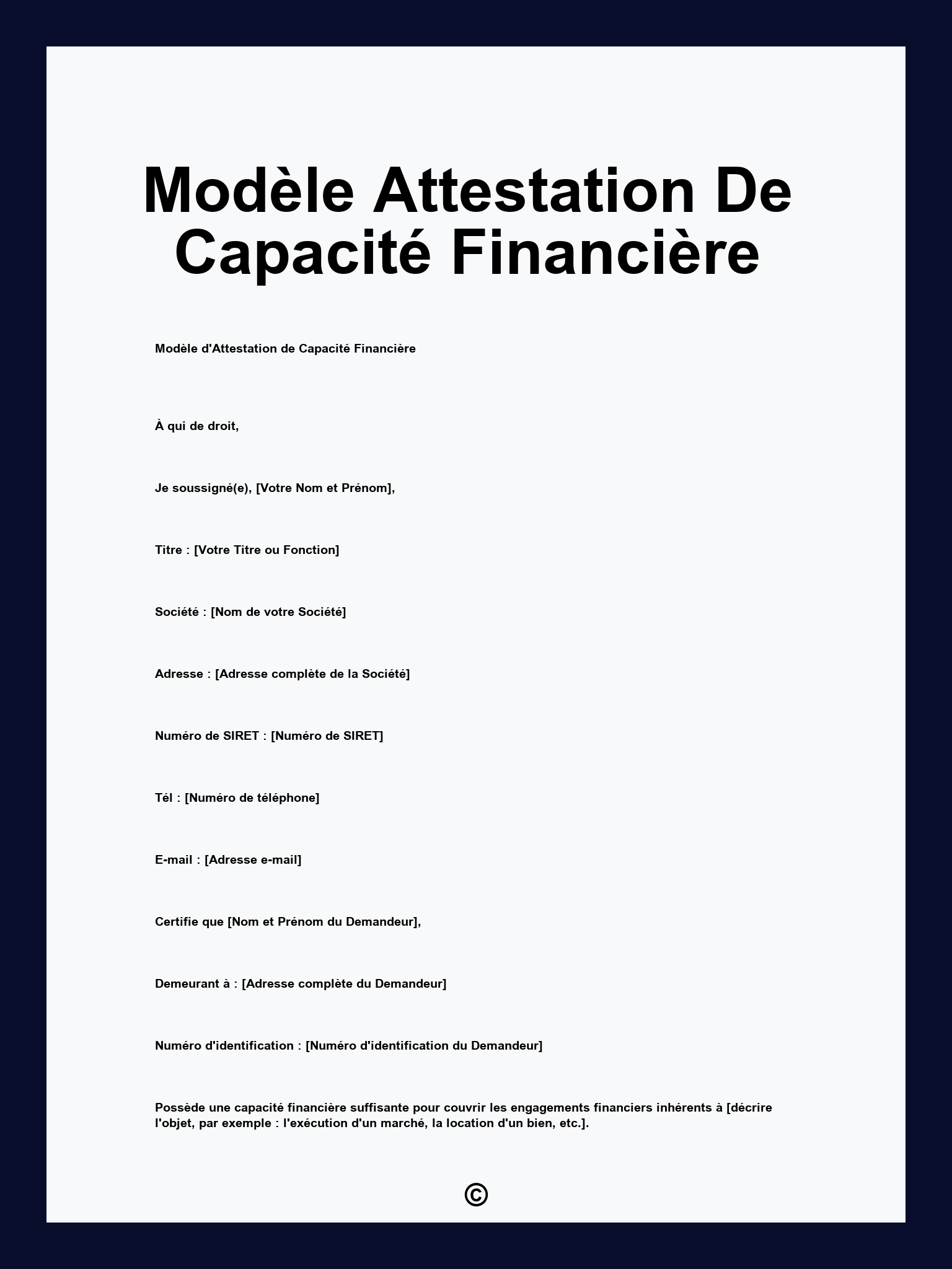 Modèle Attestation De Capacité Financière