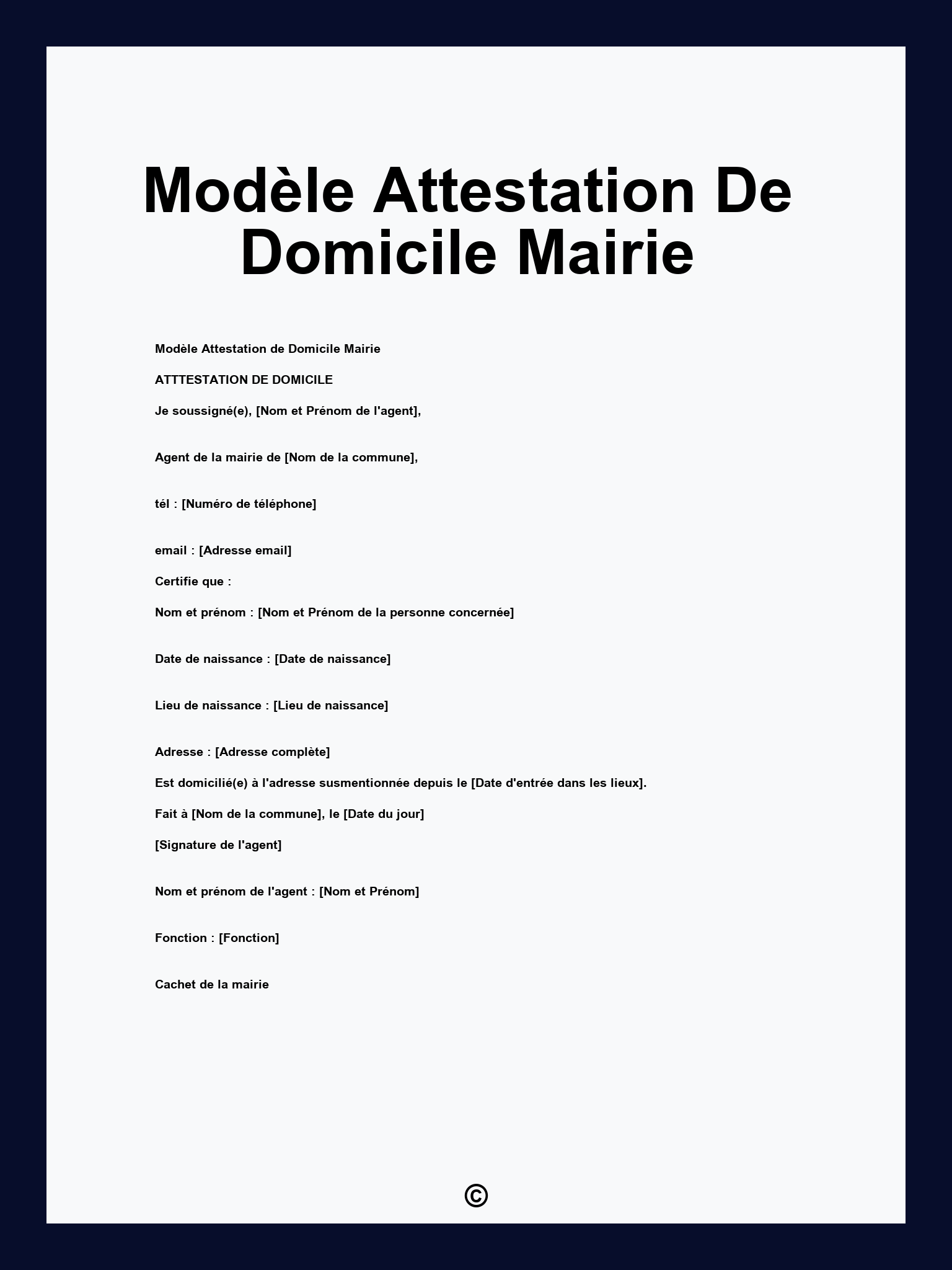 Modèle Attestation De Domicile Mairie