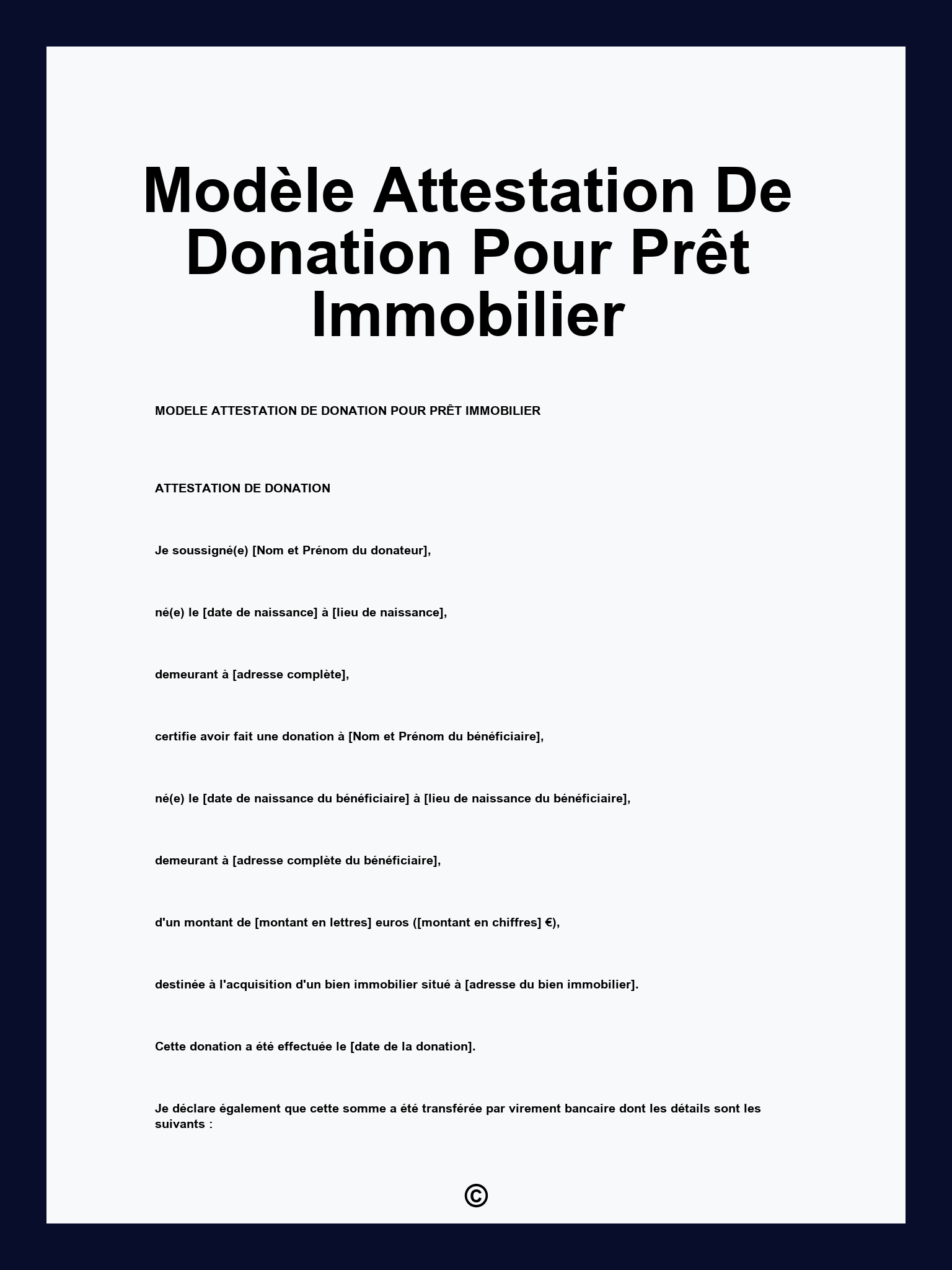 Modèle Attestation De Donation Pour Prêt Immobilier