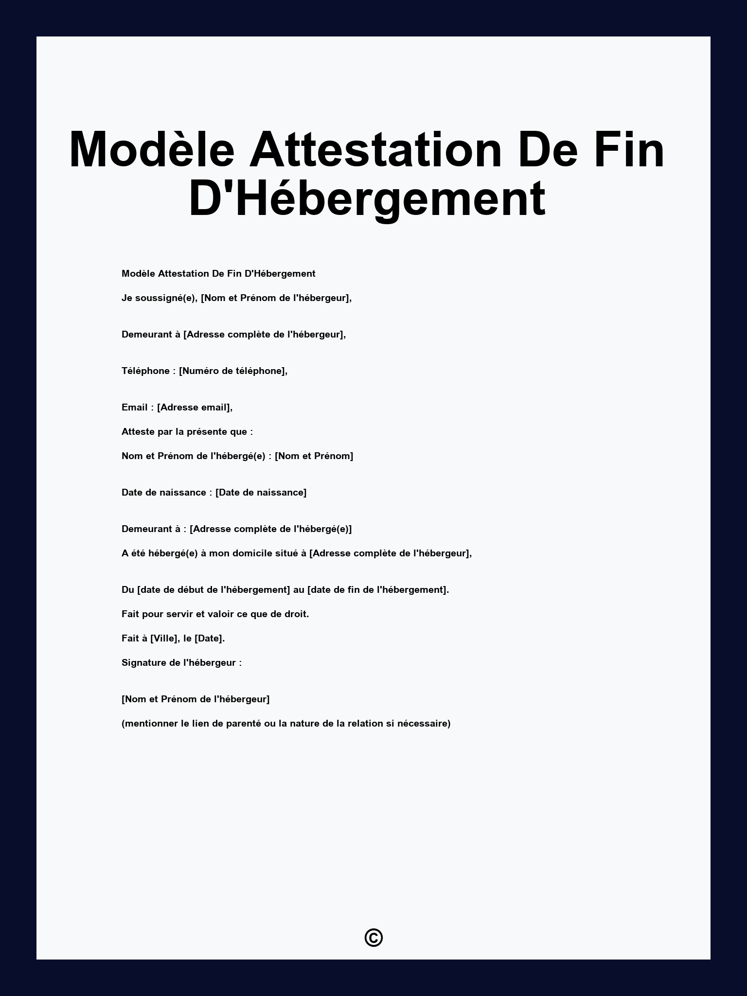 Modèle Attestation De Fin D'Hébergement