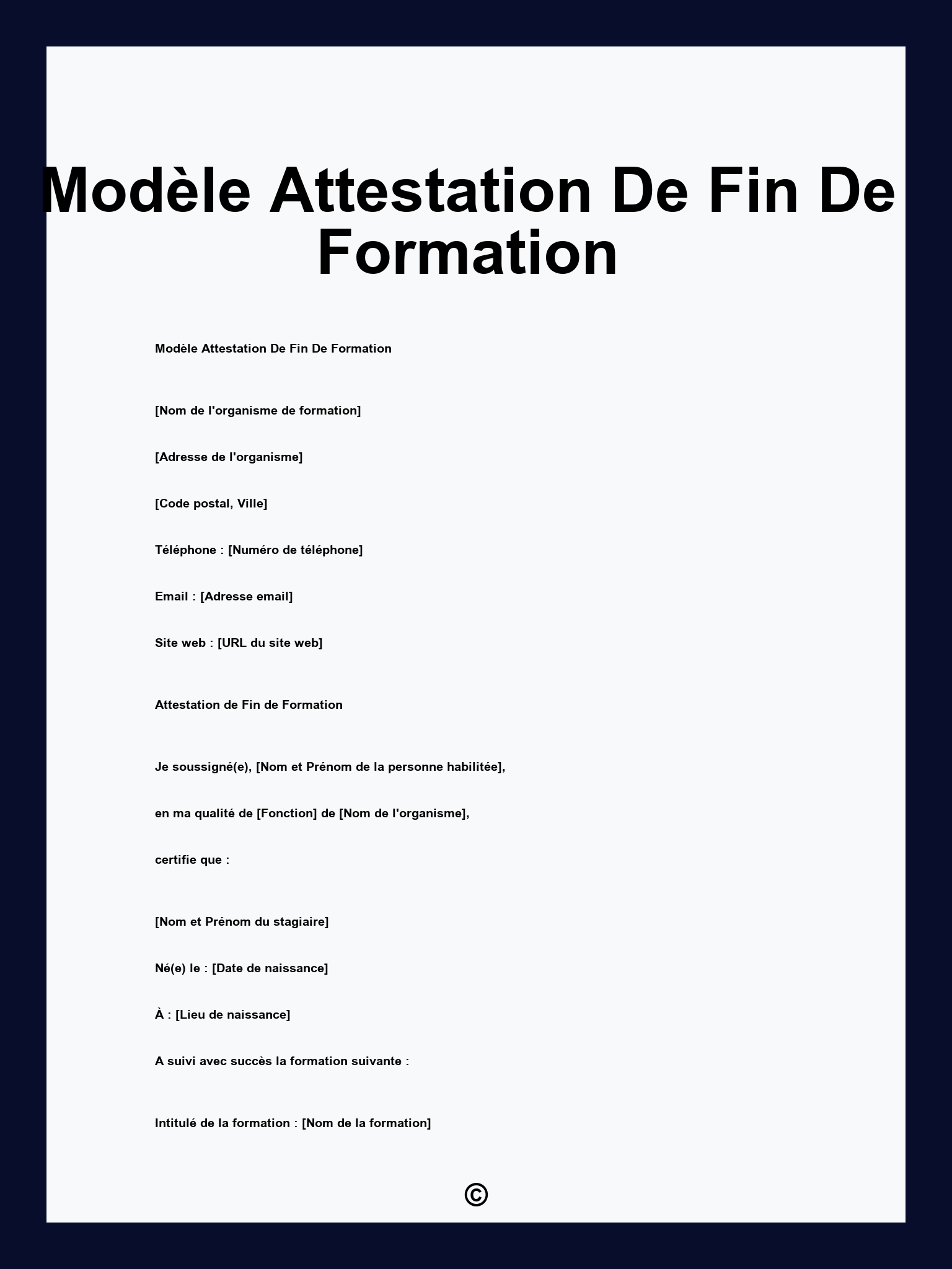 Modèle Attestation De Fin De Formation