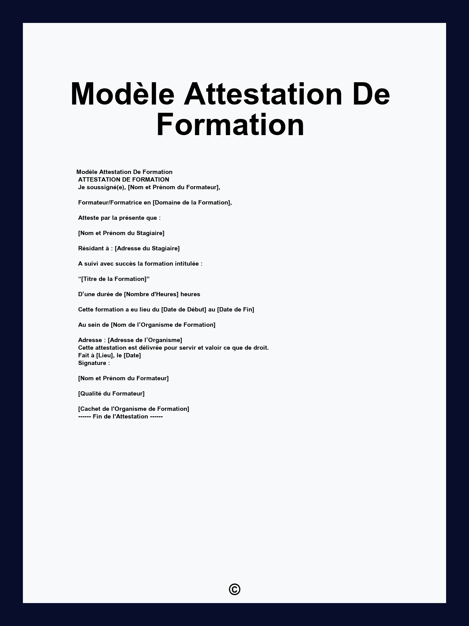 Modèle Attestation De Formation