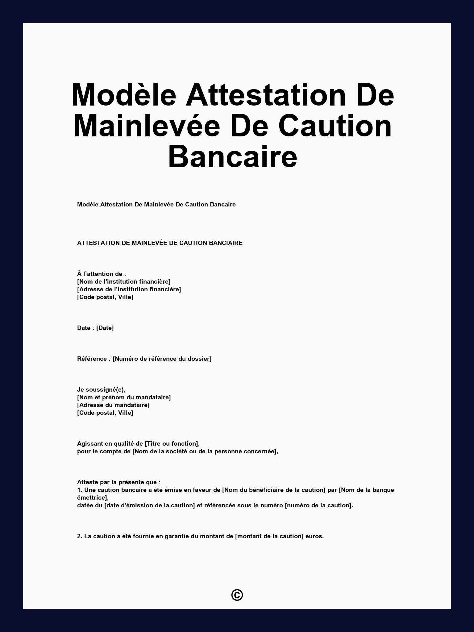 Modèle Attestation De Mainlevée De Caution Bancaire