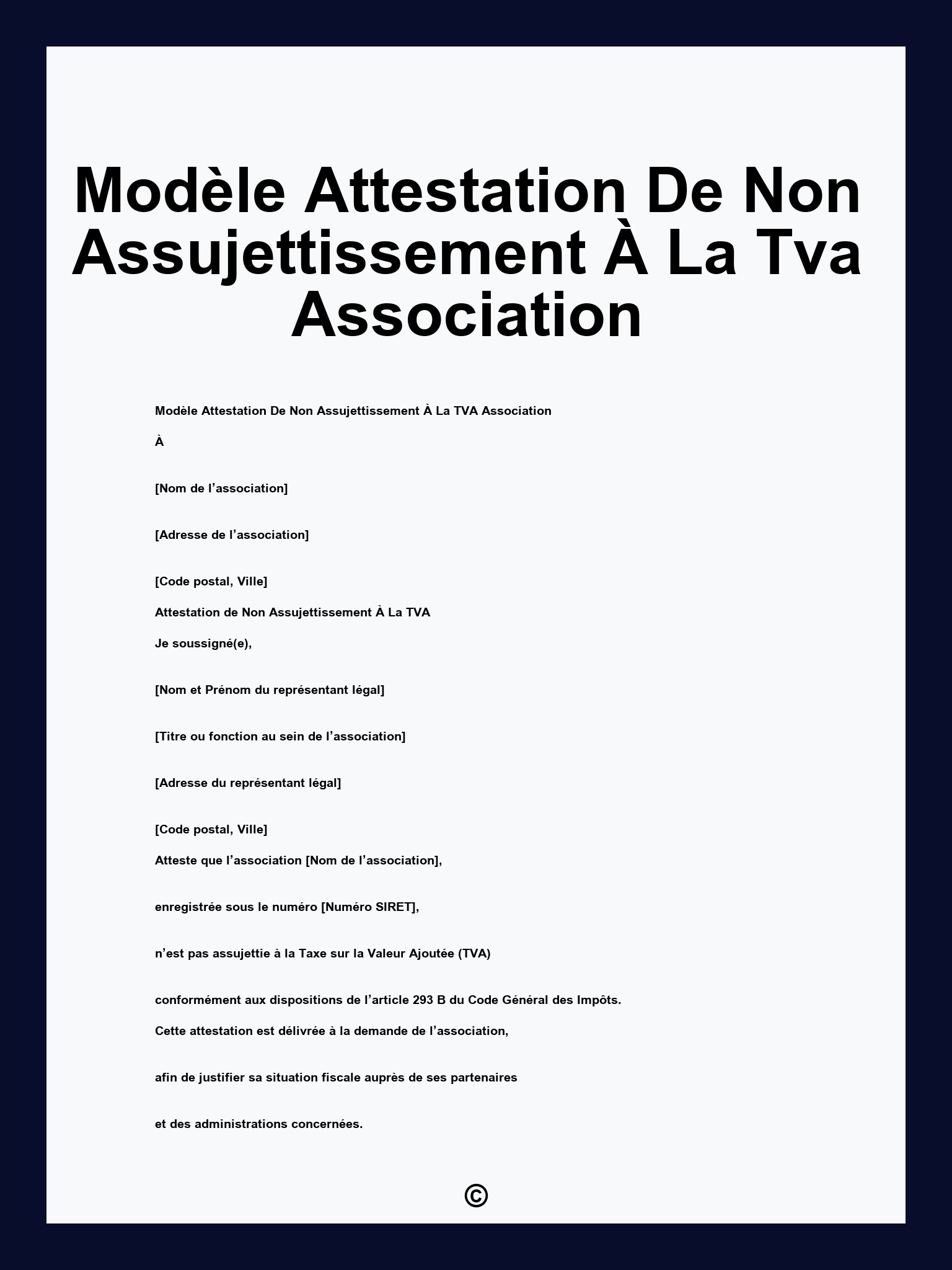 Modèle Attestation De Non Assujettissement À La Tva Association