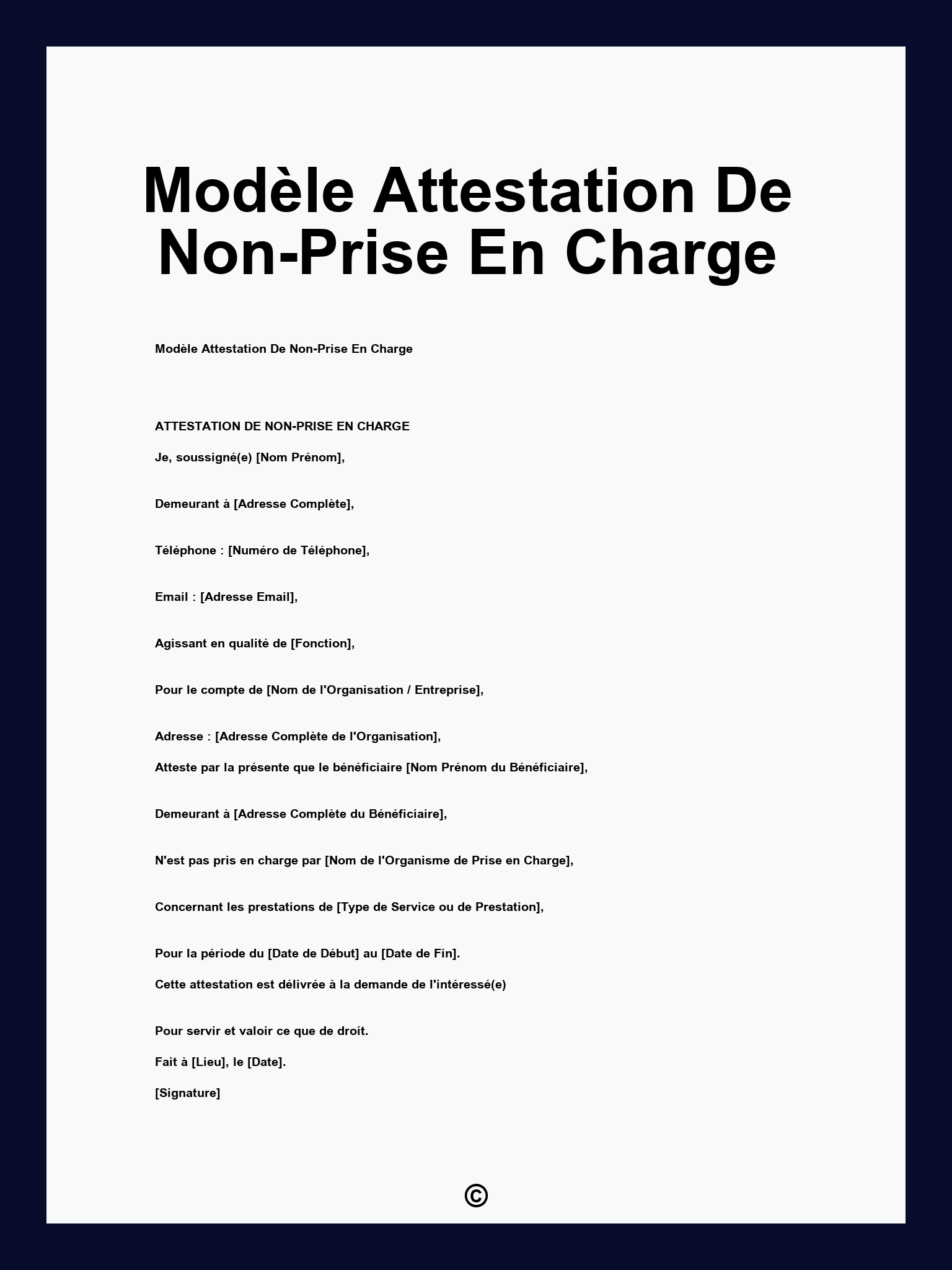 Modèle Attestation De Non-Prise En Charge