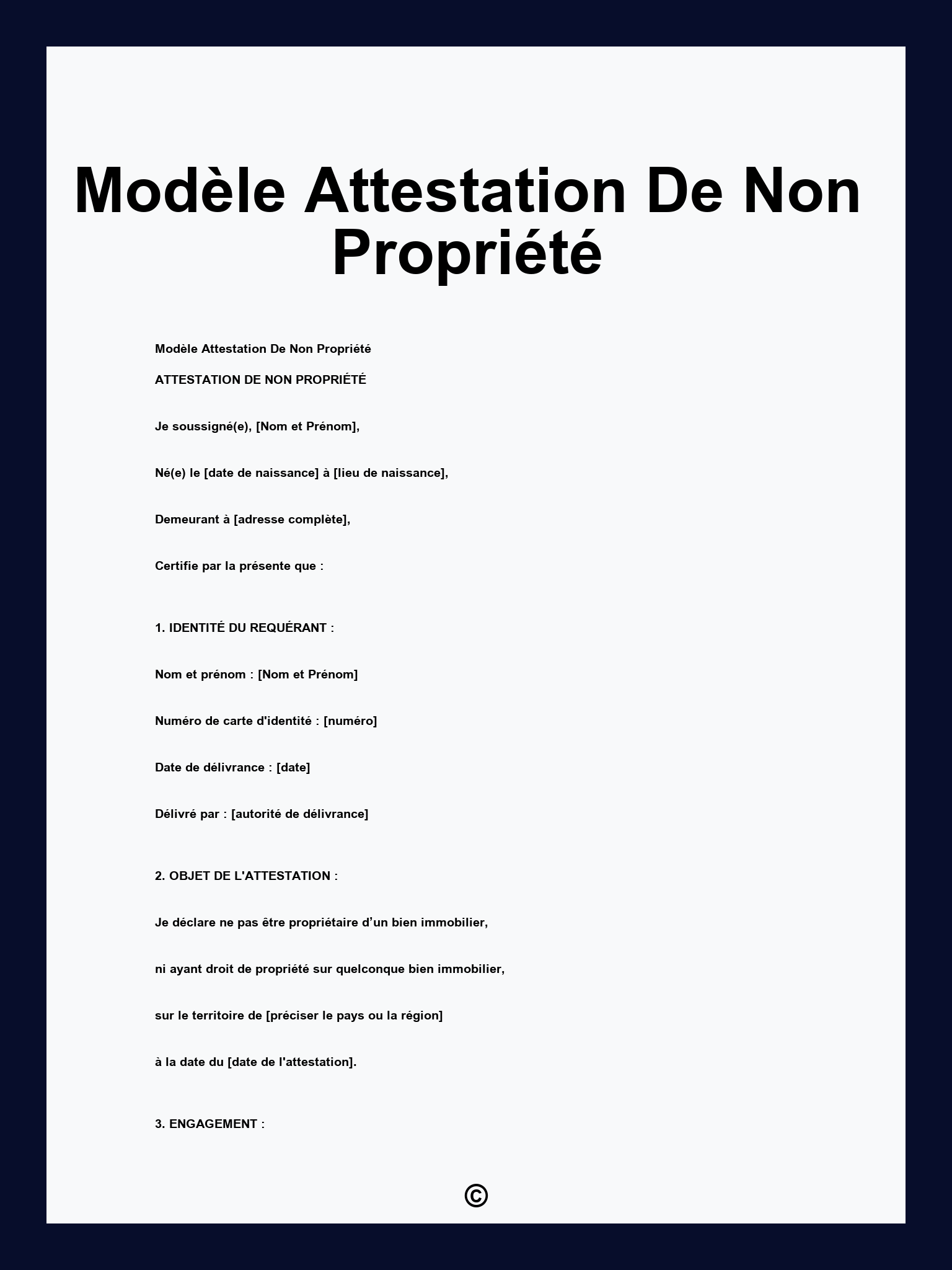 Modèle Attestation De Non Propriété