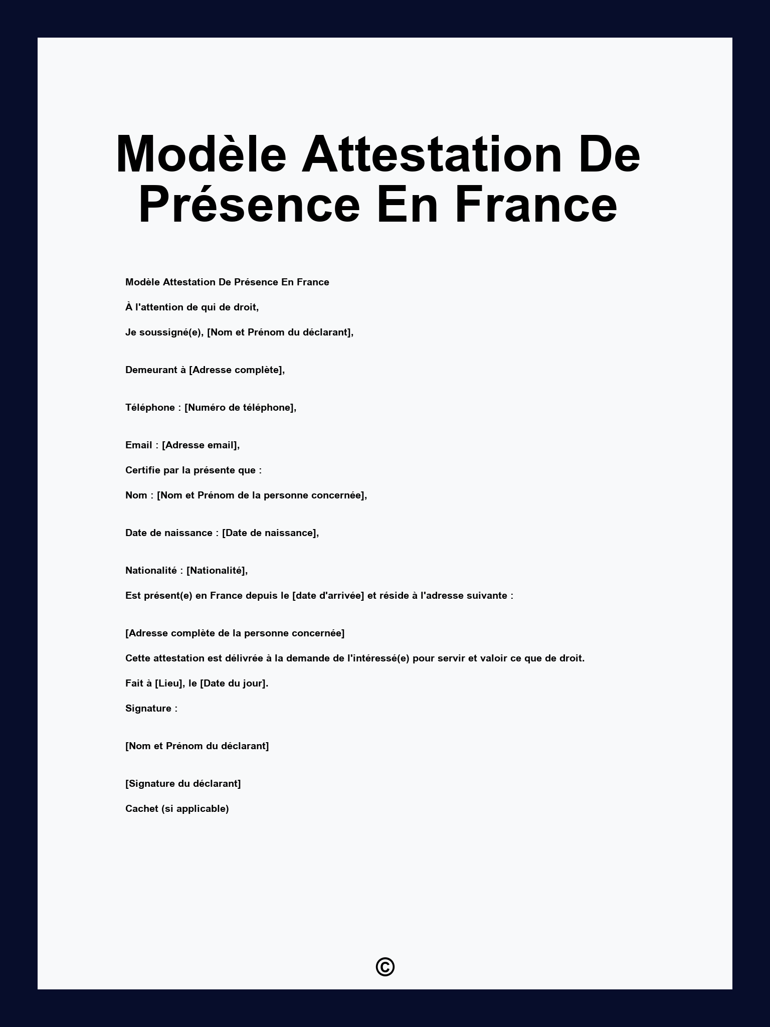 Modèle Attestation De Présence En France