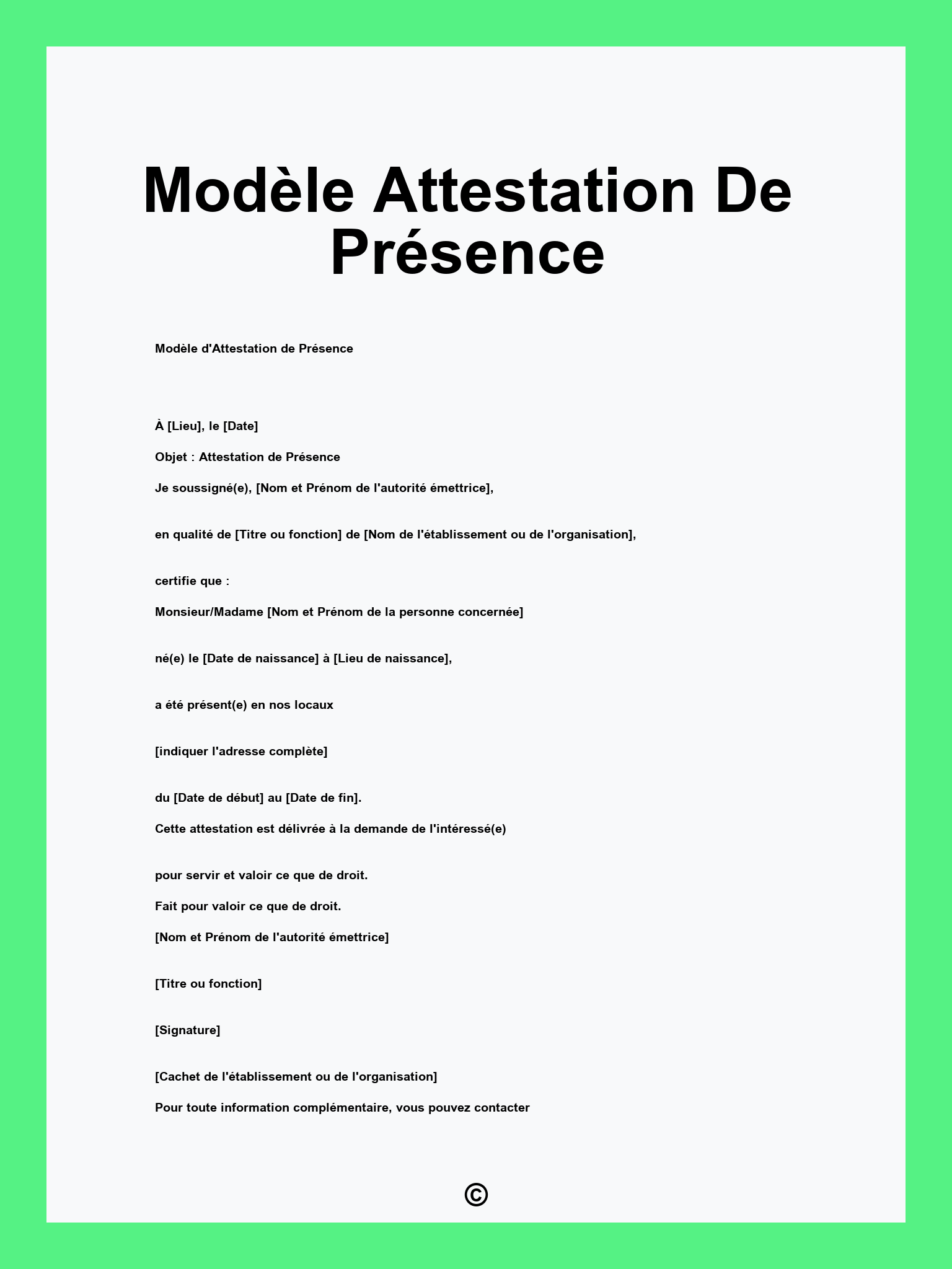 Modèle Attestation De Présence