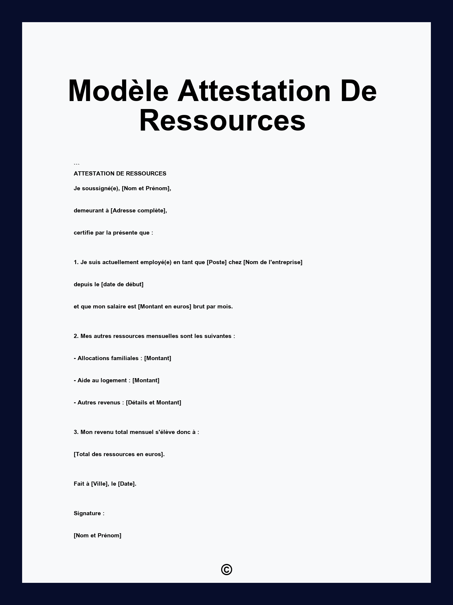 Modèle Attestation De Ressources