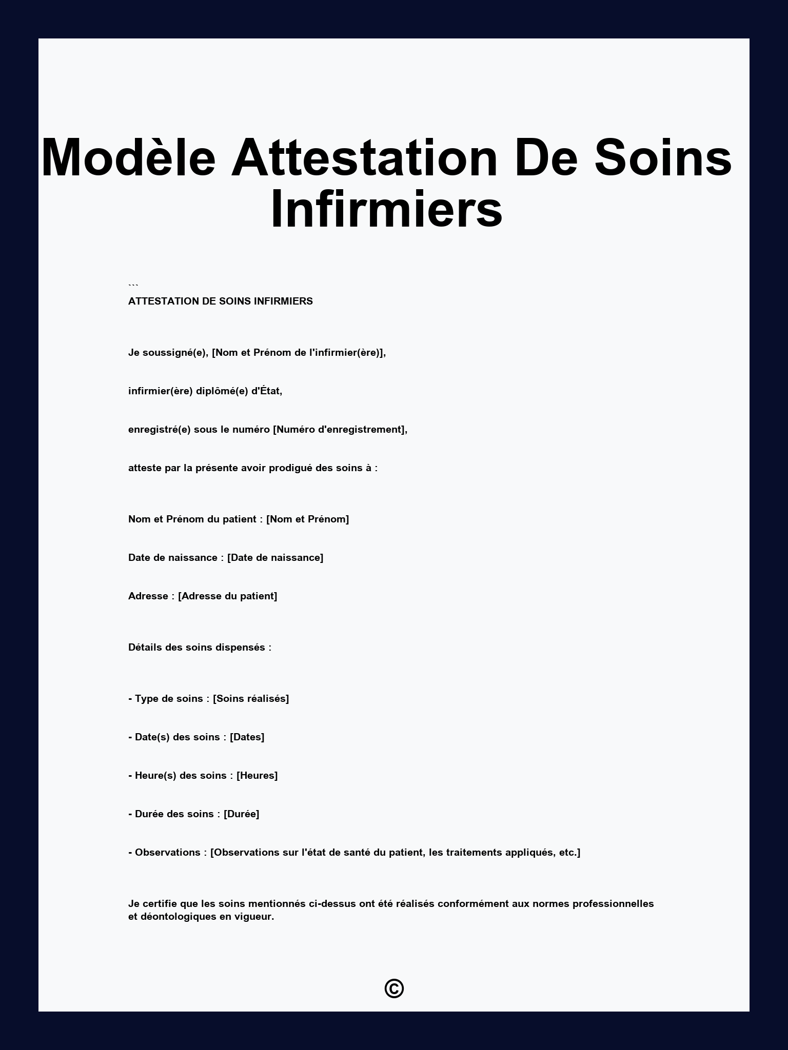 Modèle Attestation De Soins Infirmiers