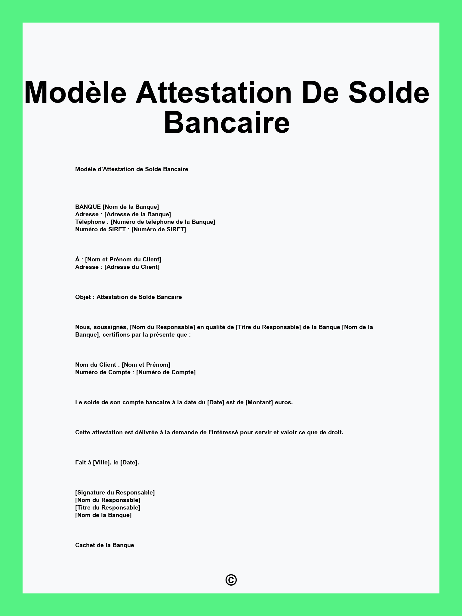 Modèle Attestation De Solde Bancaire