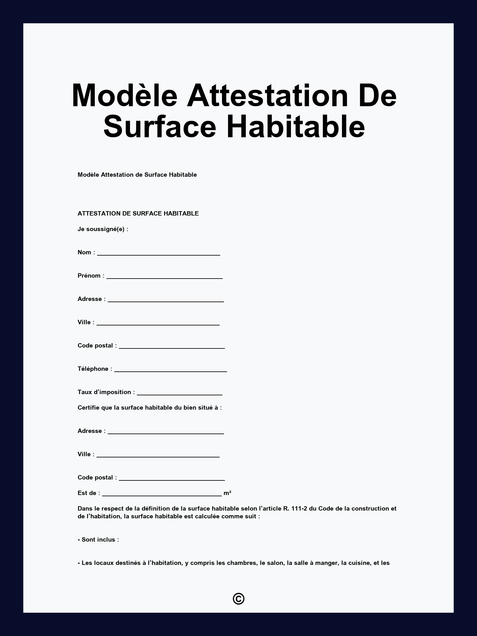 Modèle Attestation De Surface Habitable