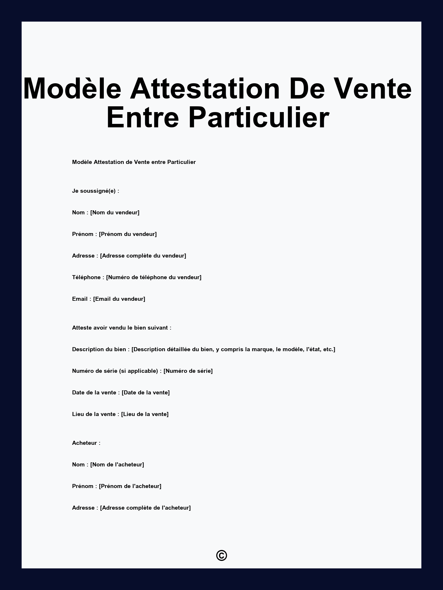 Modèle Attestation De Vente Entre Particulier