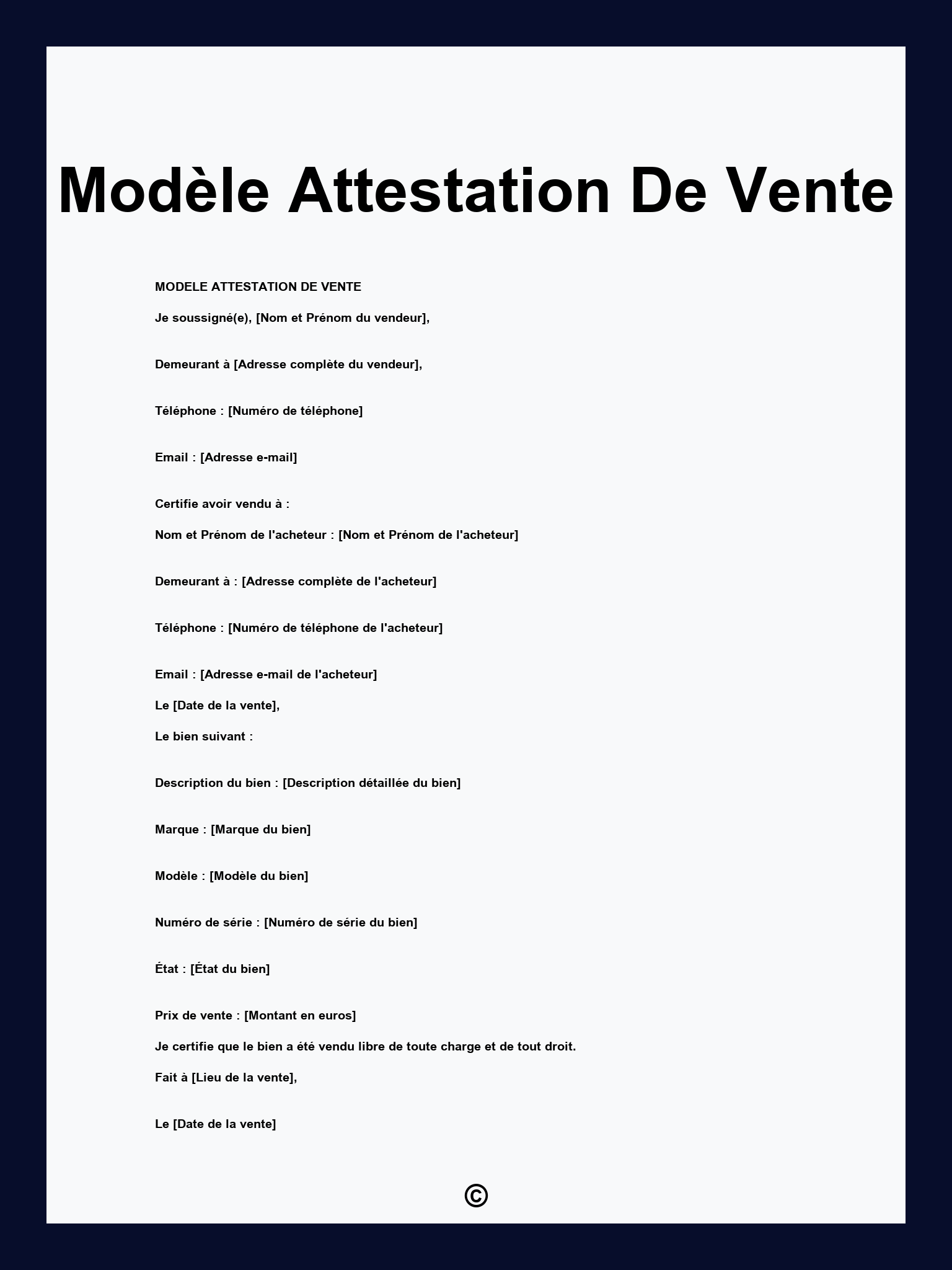 Modèle Attestation De Vente