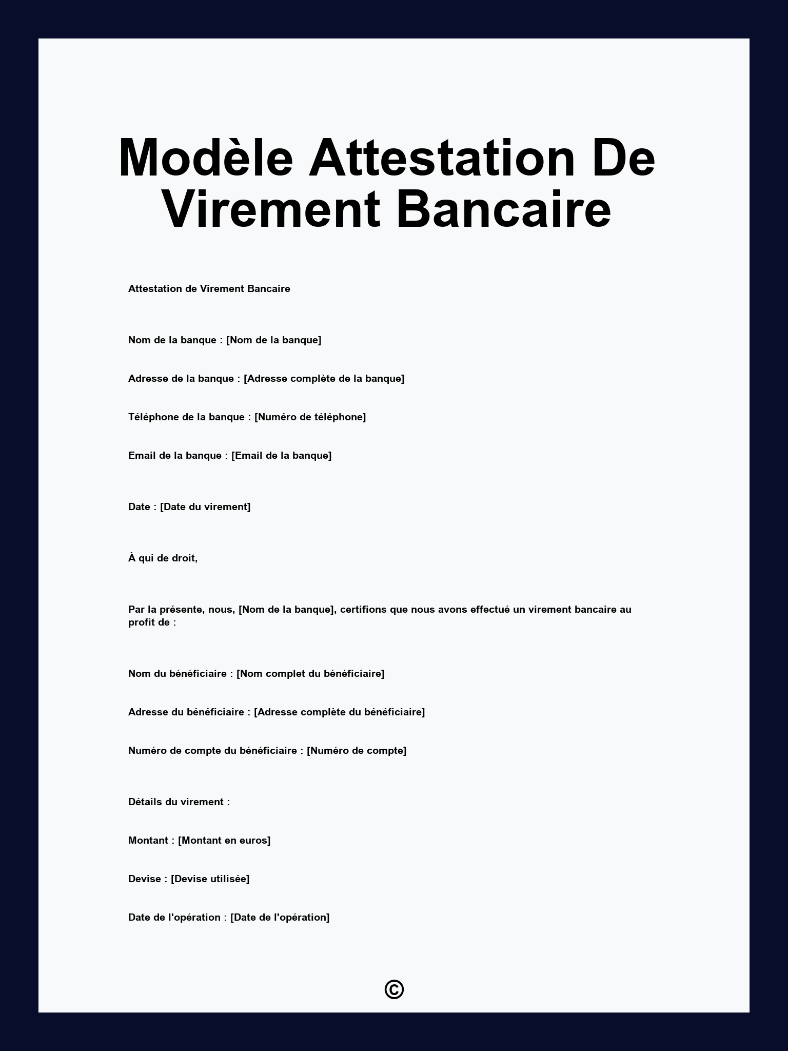 Modèle Attestation De Virement Bancaire