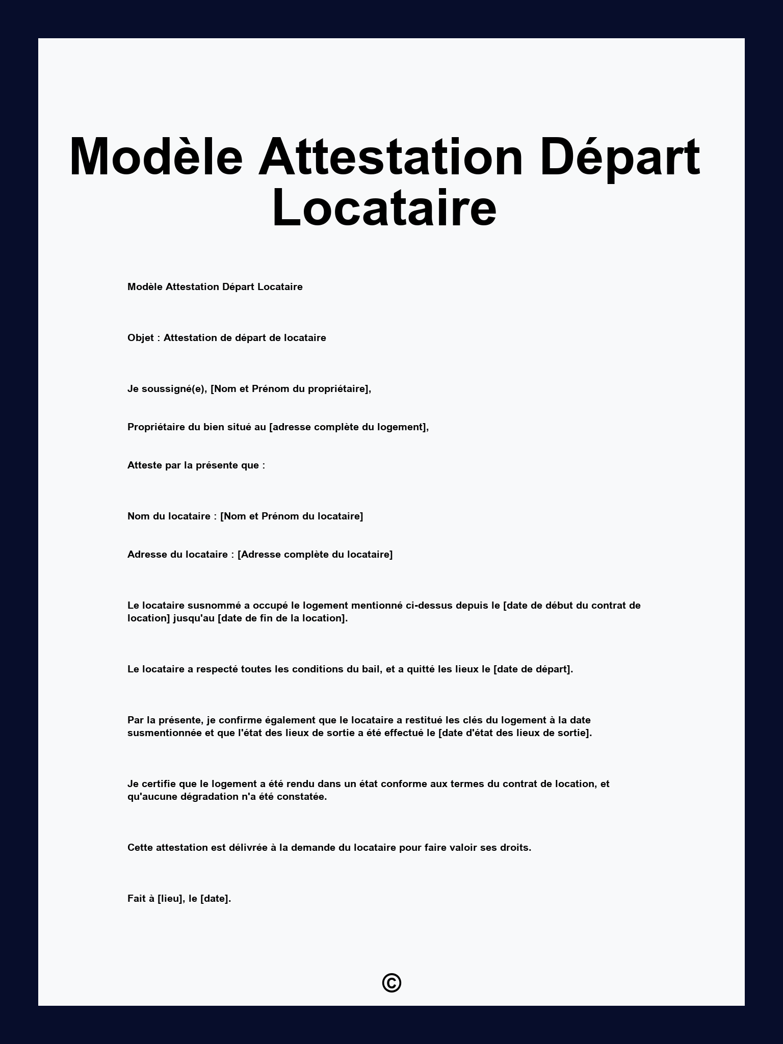 Modèle Attestation Départ Locataire