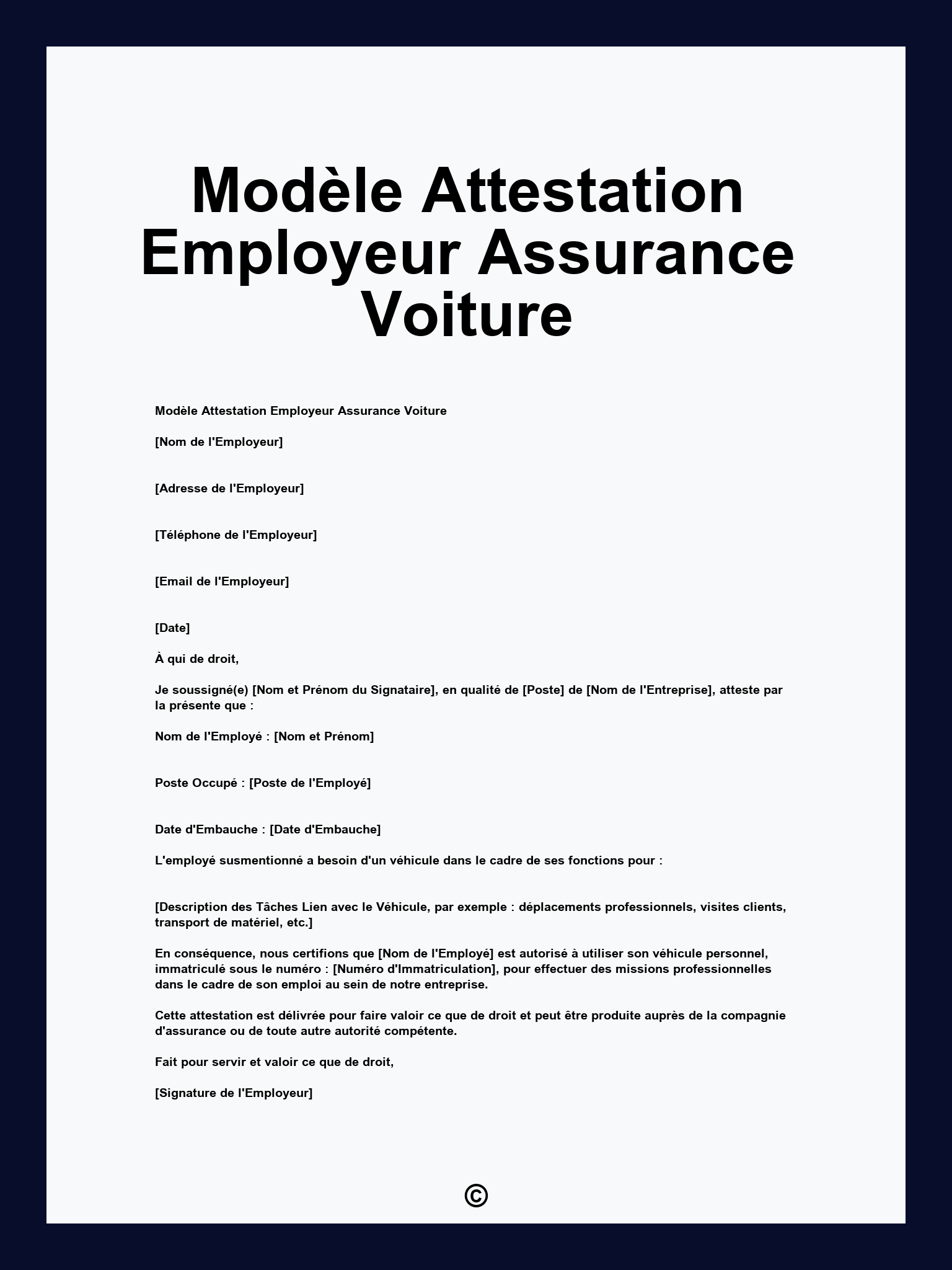 Modèle Attestation Employeur Assurance Voiture