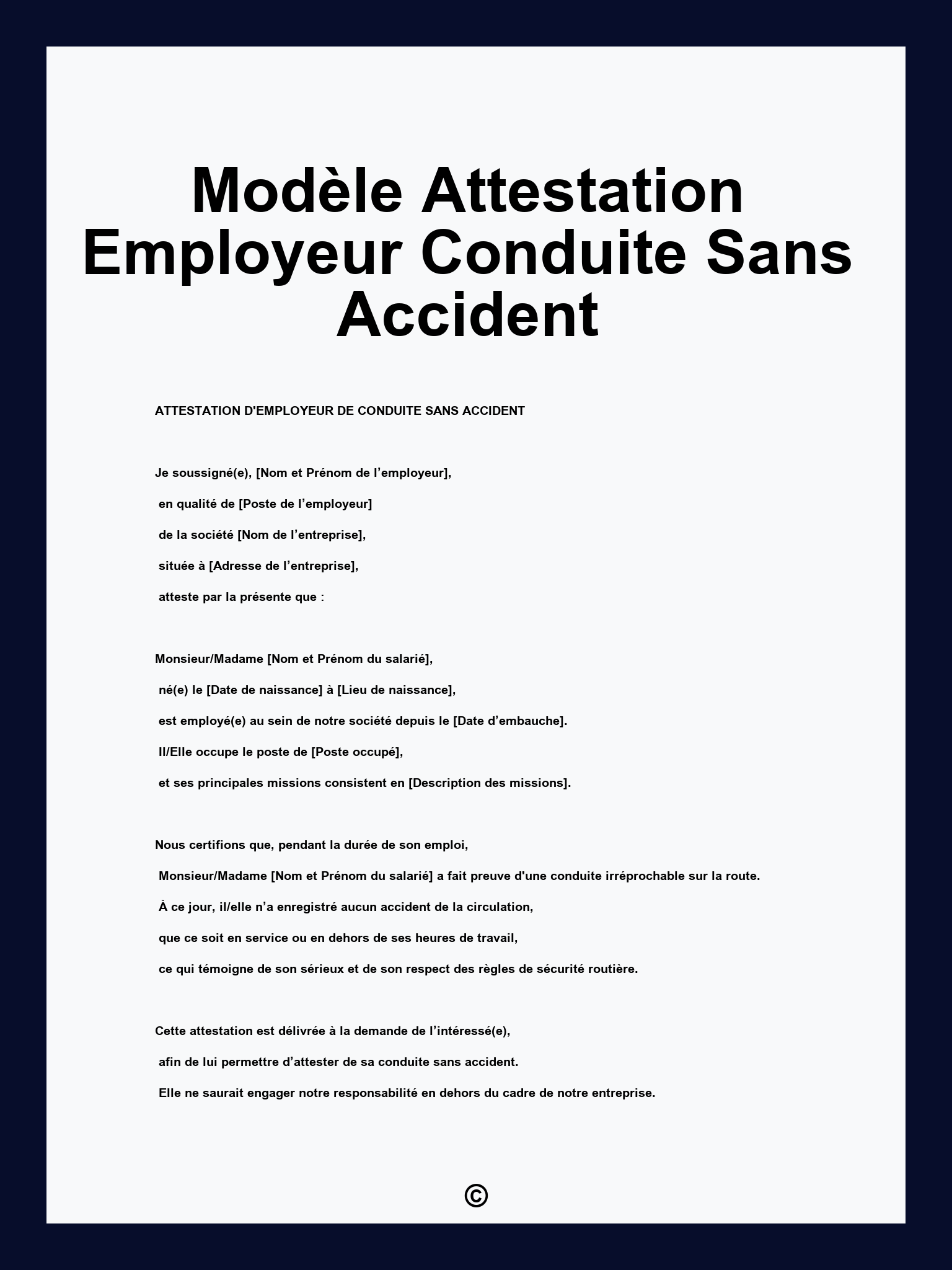 Modèle Attestation Employeur Conduite Sans Accident