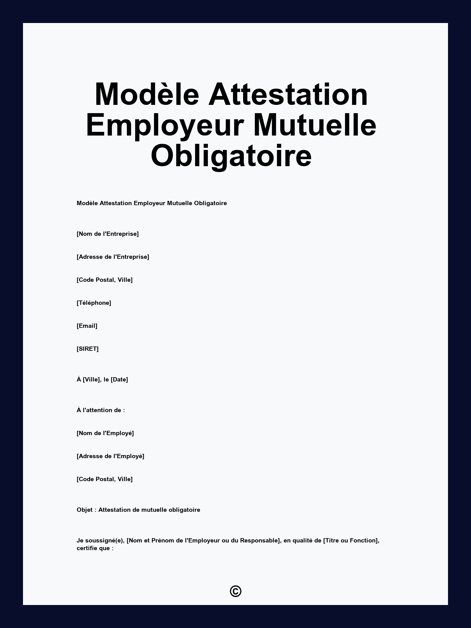 Modèle Attestation Employeur Mutuelle Obligatoire