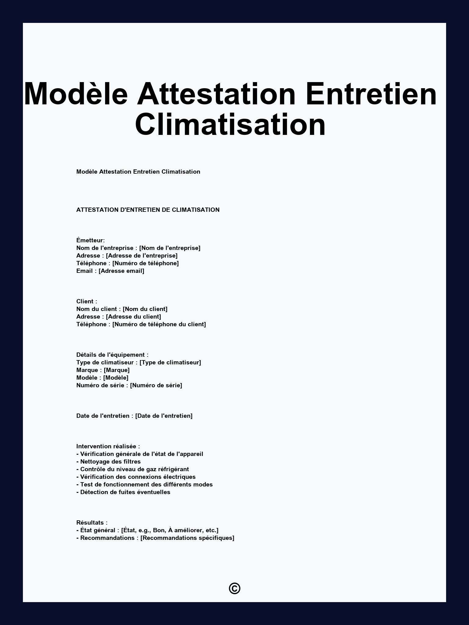 Modèle Attestation Entretien Climatisation