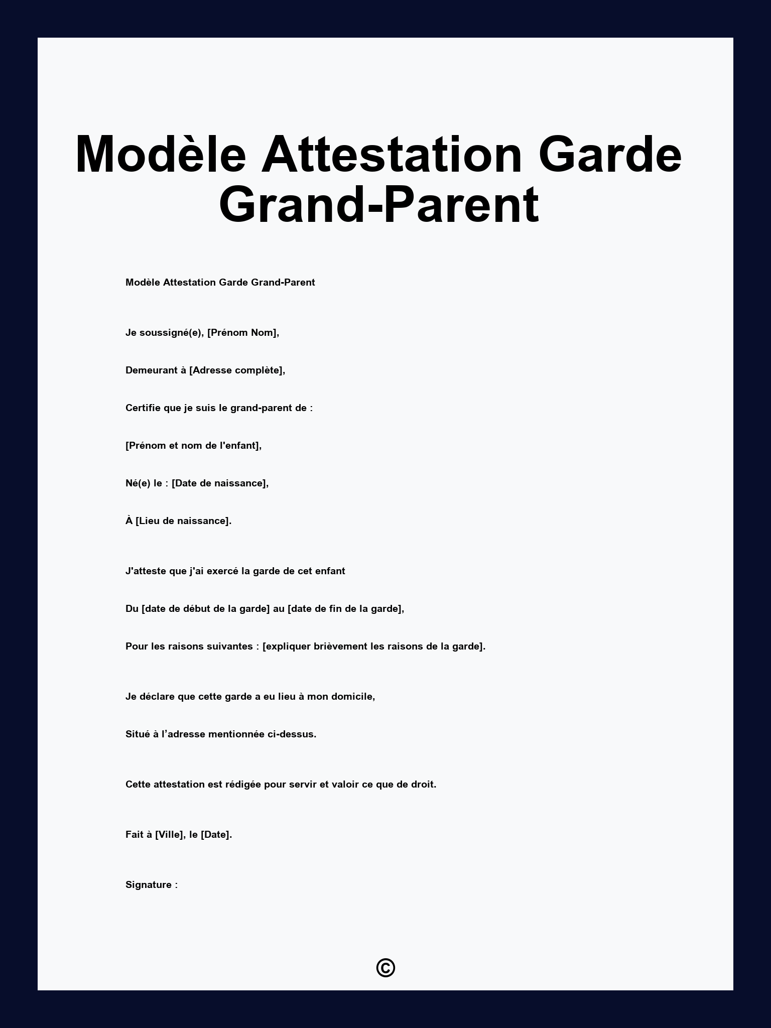 Modèle Attestation Garde Grand-Parent