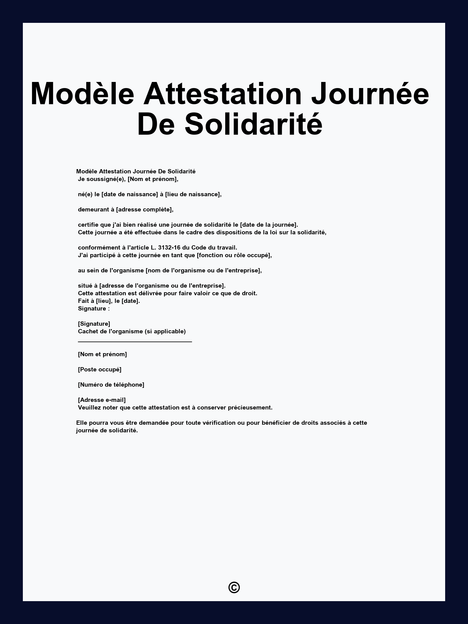 Modèle Attestation Journée De Solidarité