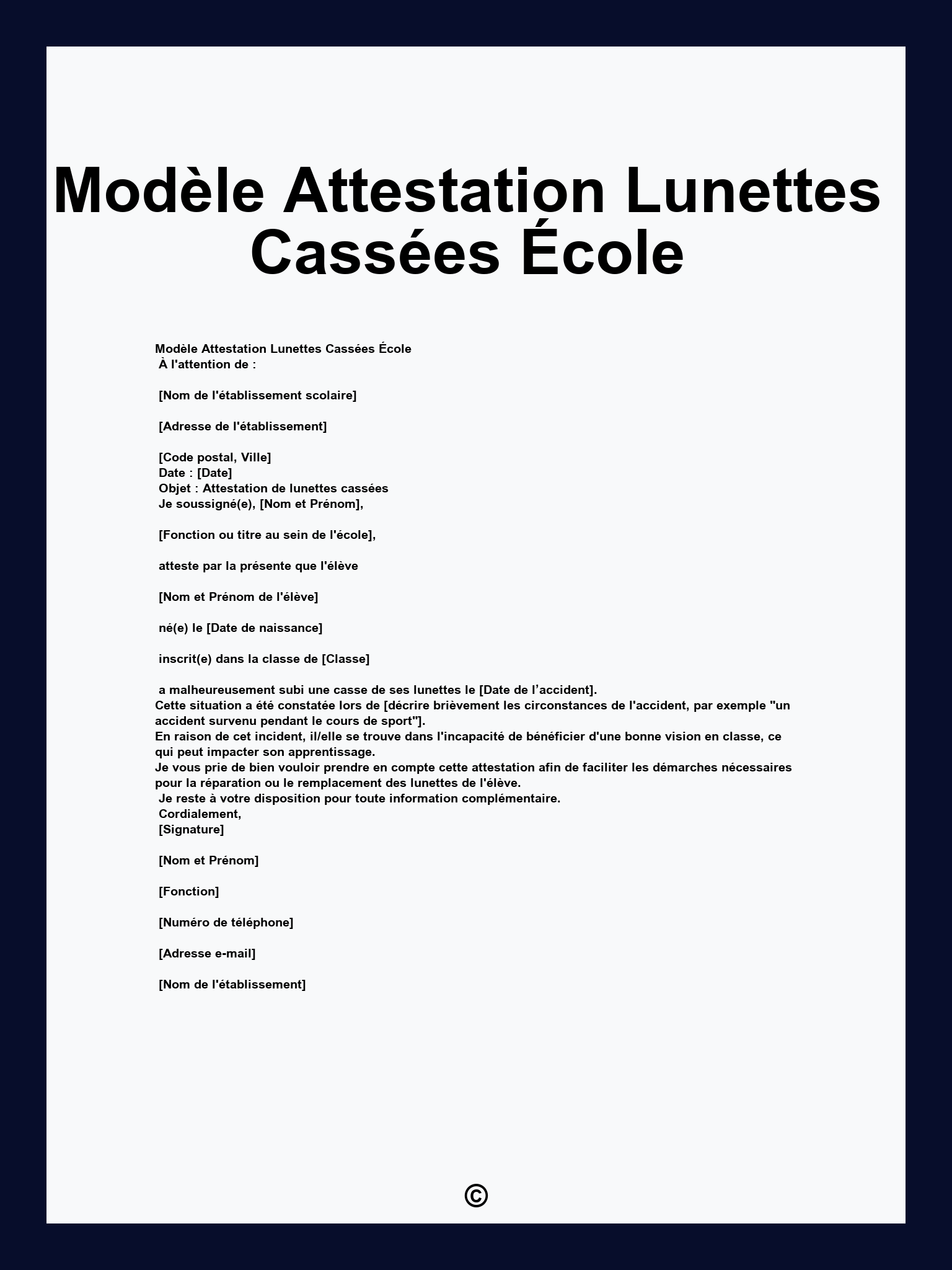 Modèle Attestation Lunettes Cassées École