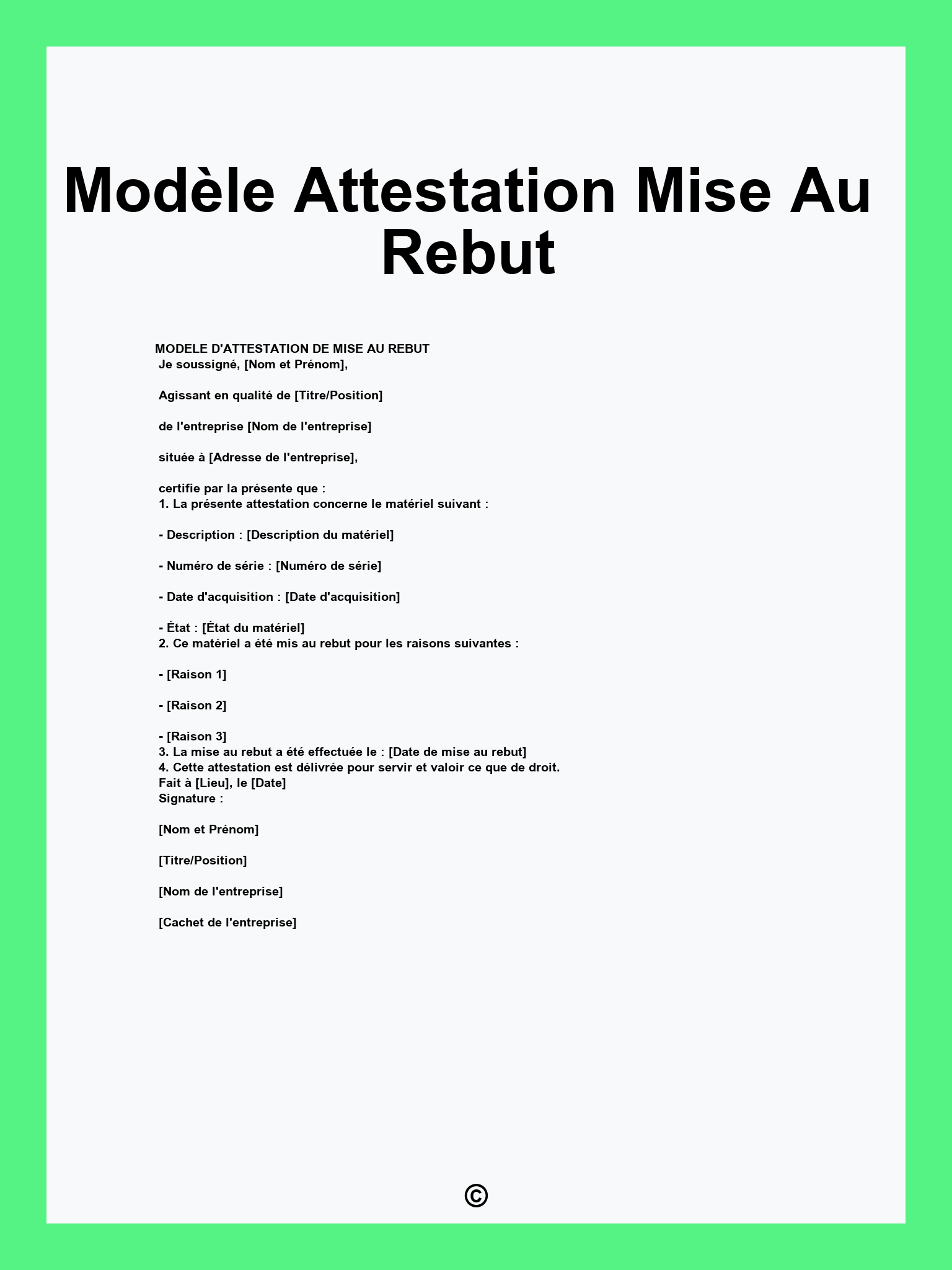 Modèle Attestation Mise Au Rebut