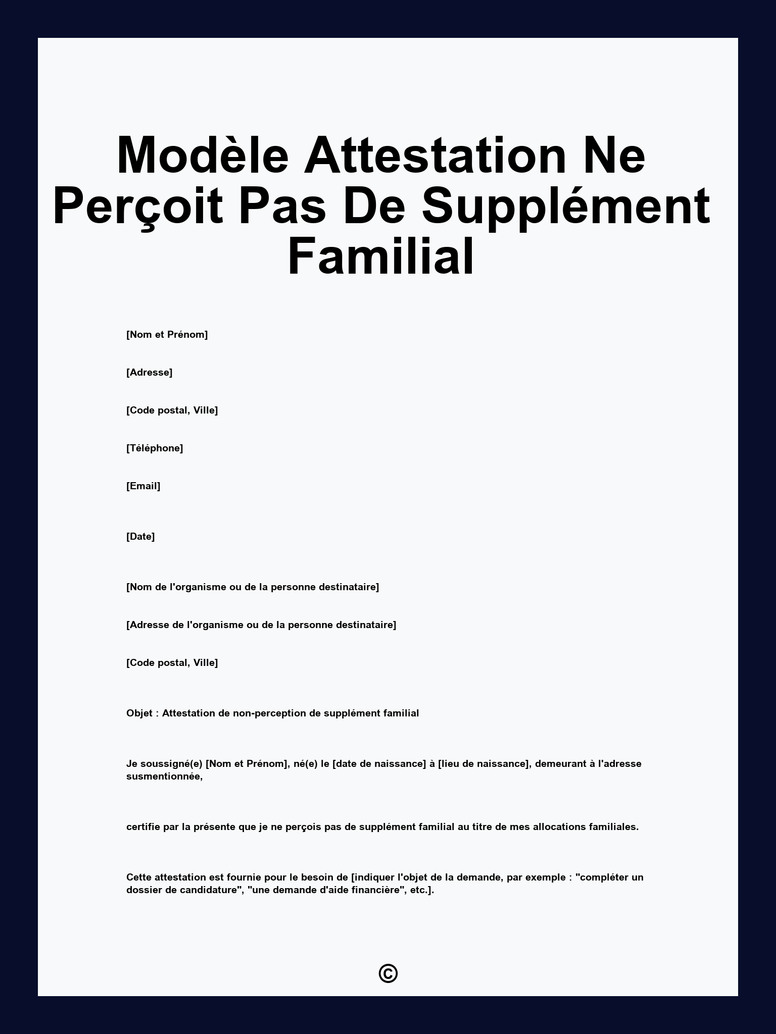 Modèle Attestation Ne Perçoit Pas De Supplément Familial