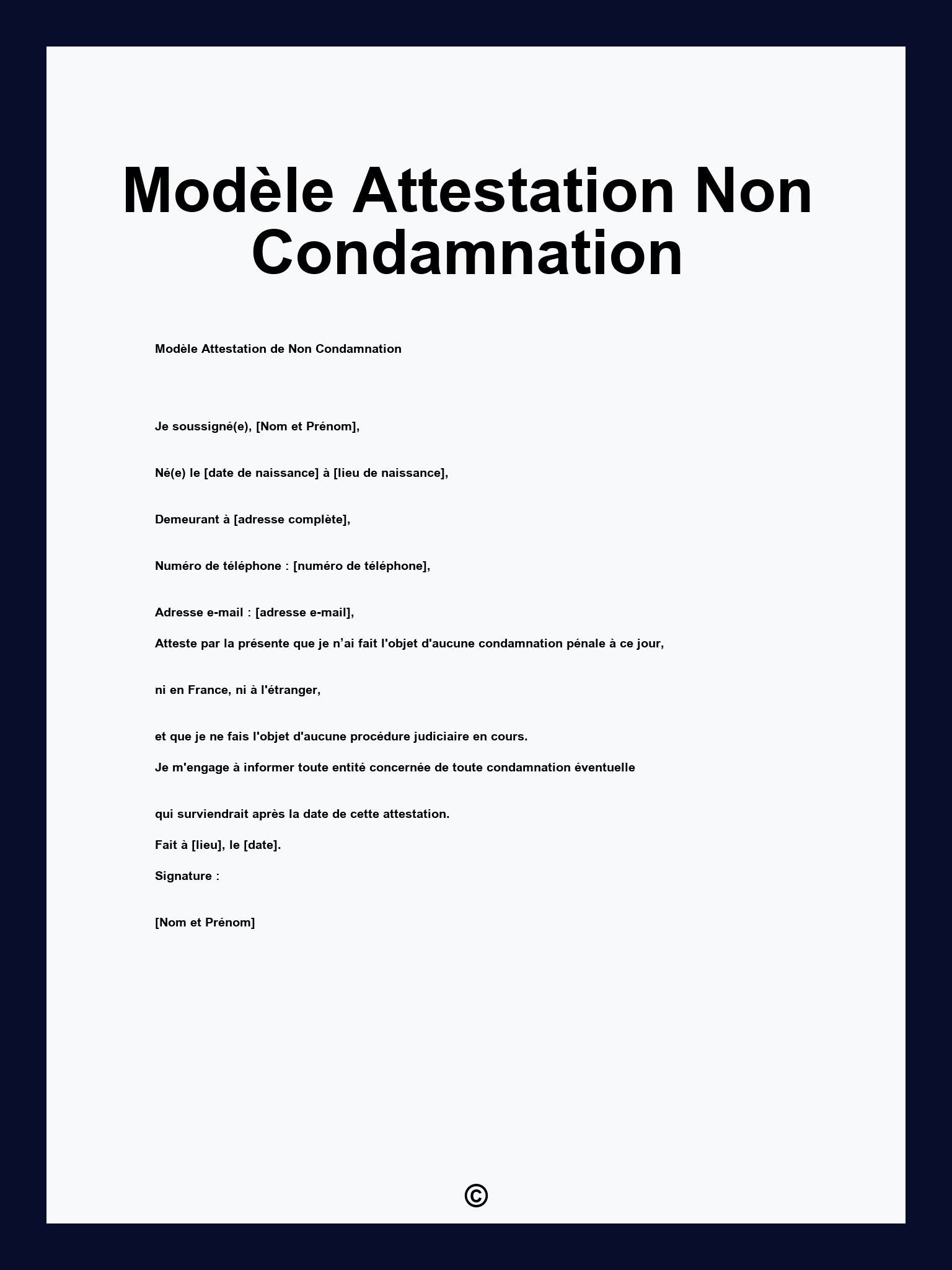 Modèle Attestation Non Condamnation