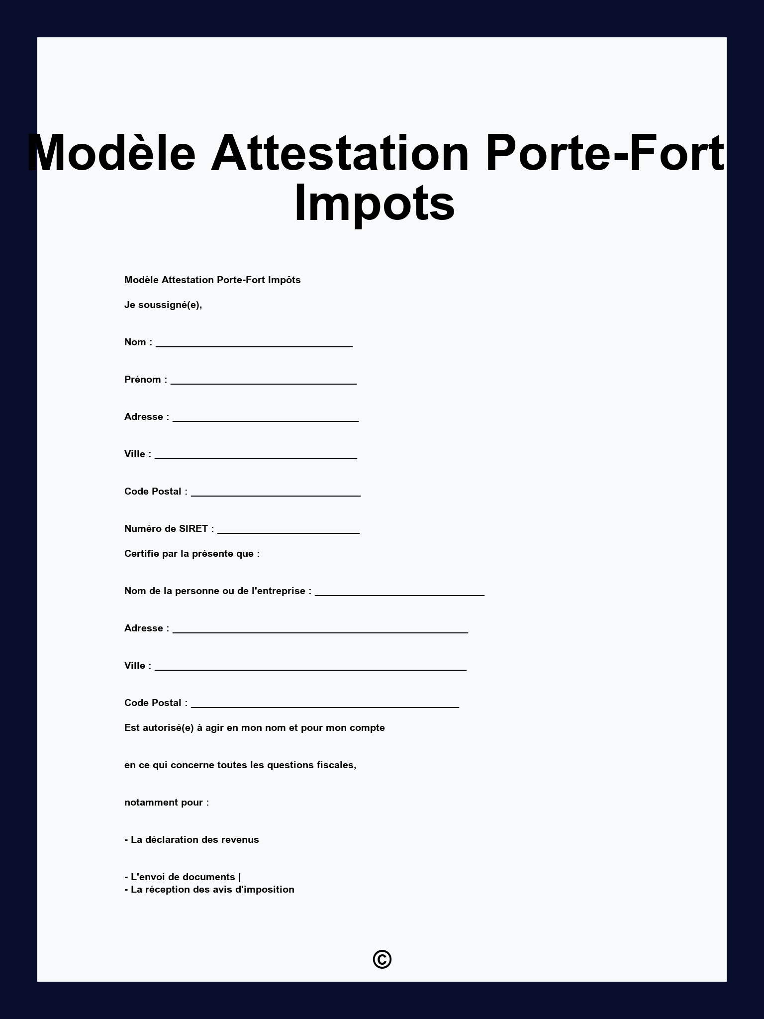 Modèle Attestation Porte-Fort Impots