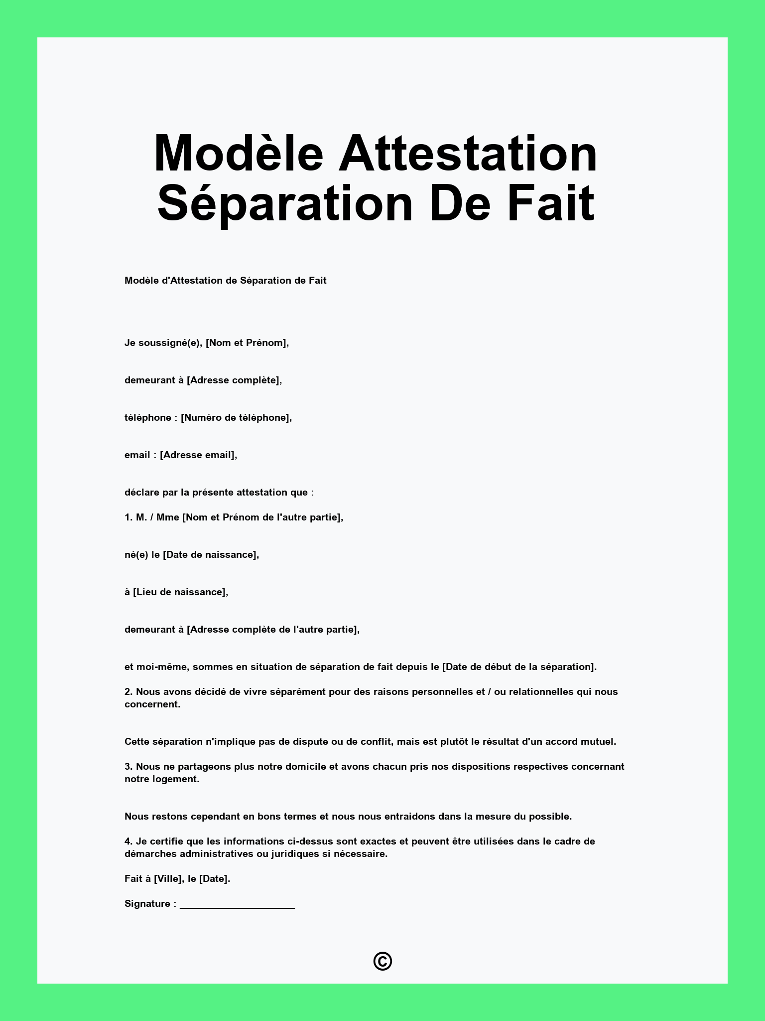 Modèle Attestation Séparation De Fait